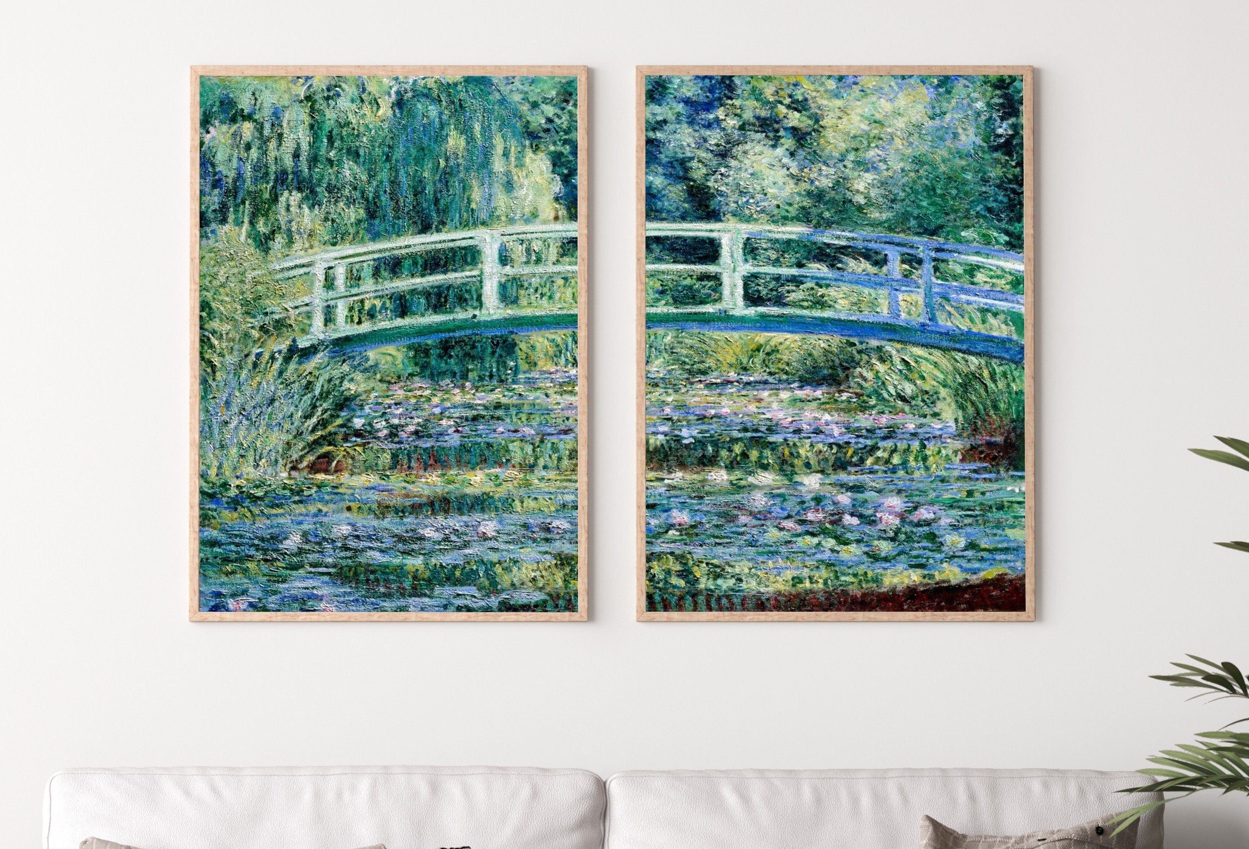 Water Lilies & Bridge by Claude Monet Set of 2 Prints. Printable Famous Fine Art Prints. Instant Download Vintage Painting. 2 Piece Wall Art