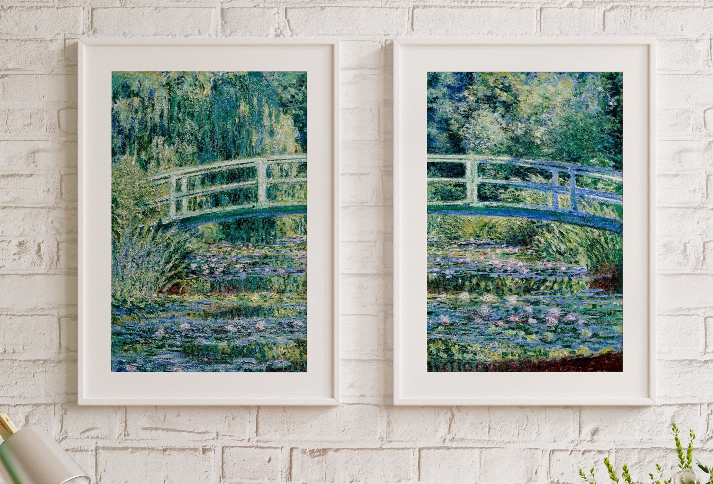 Water Lilies & Bridge by Claude Monet Set of 2 Prints. Printable Famous Fine Art Prints. Instant Download Vintage Painting. 2 Piece Wall Art