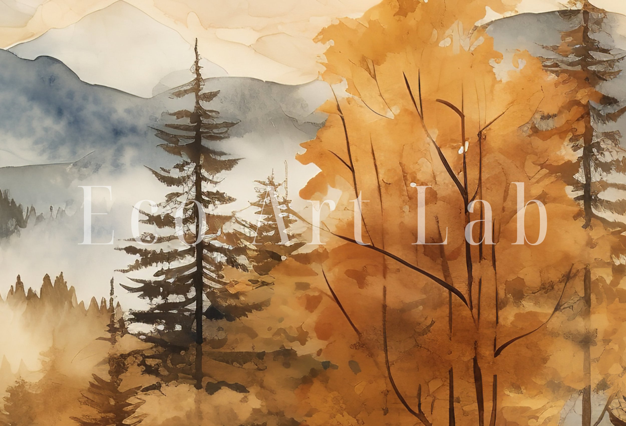 Samsung Frame TV Art 4K Fall Mountain Forest Landscape Painting. Instant Download. Autumn Forest Art for Samsung Frame TV. Art for TV