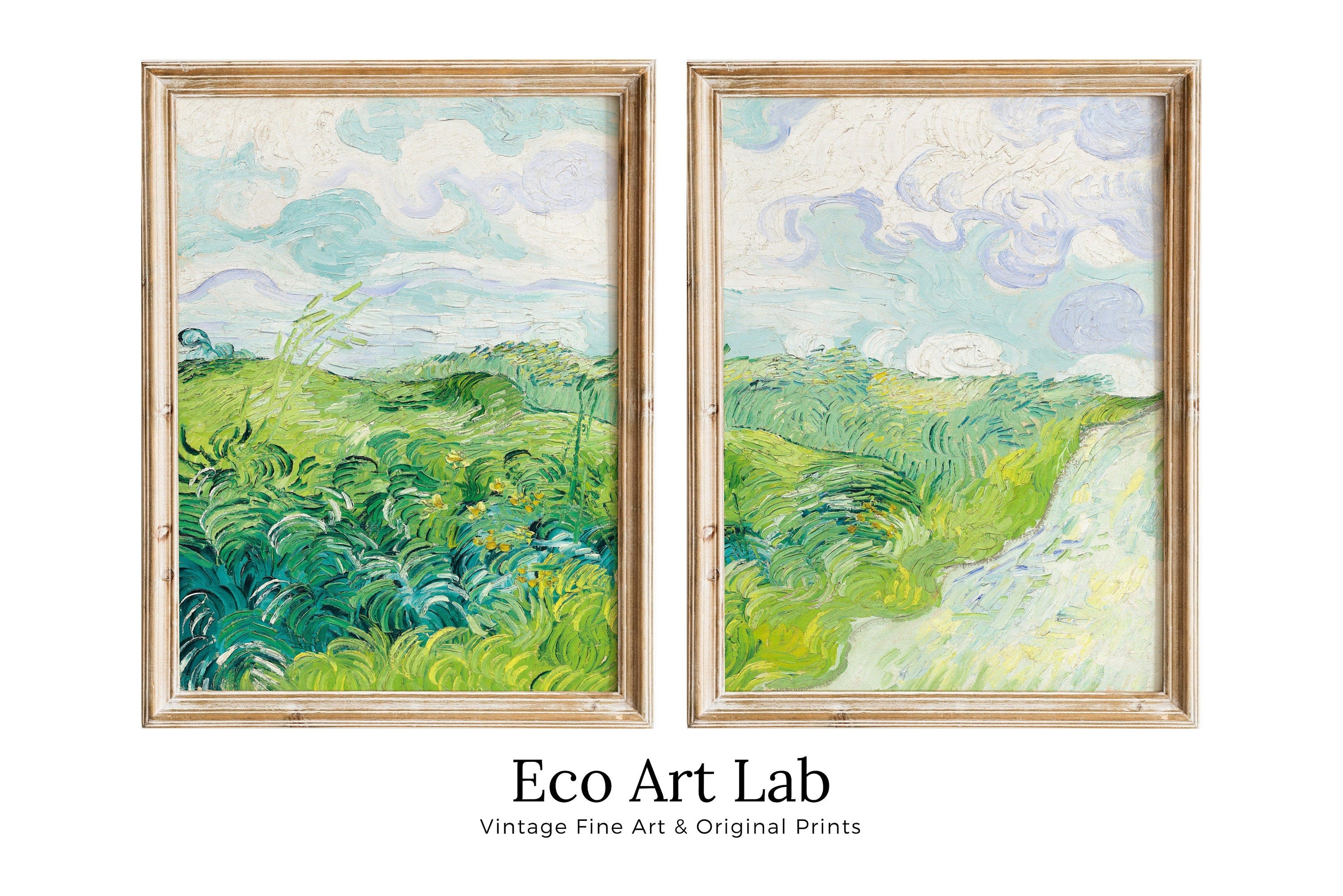 Green Fields by Vincent van Gogh. Set of 2 Prints. Printable Famous Fine Art Prints. Instant Download Vintage Painting. 2 Piece Wall Art