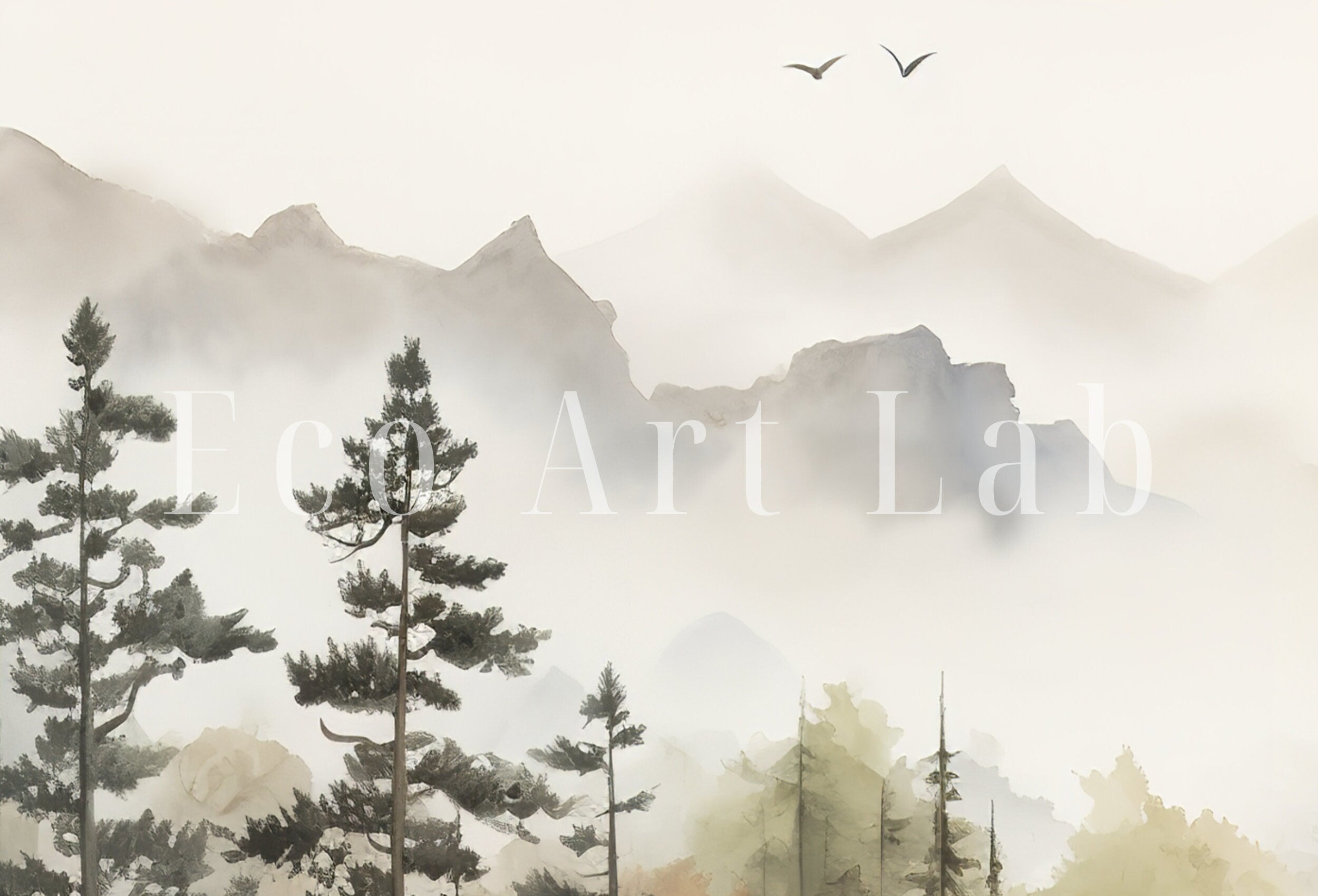 Watercolor Forest Landscape Printable. Fall Printable Wall Art. Digital Art. Autumn Forest Trees Painting Print. Nature Decor. Forest Art