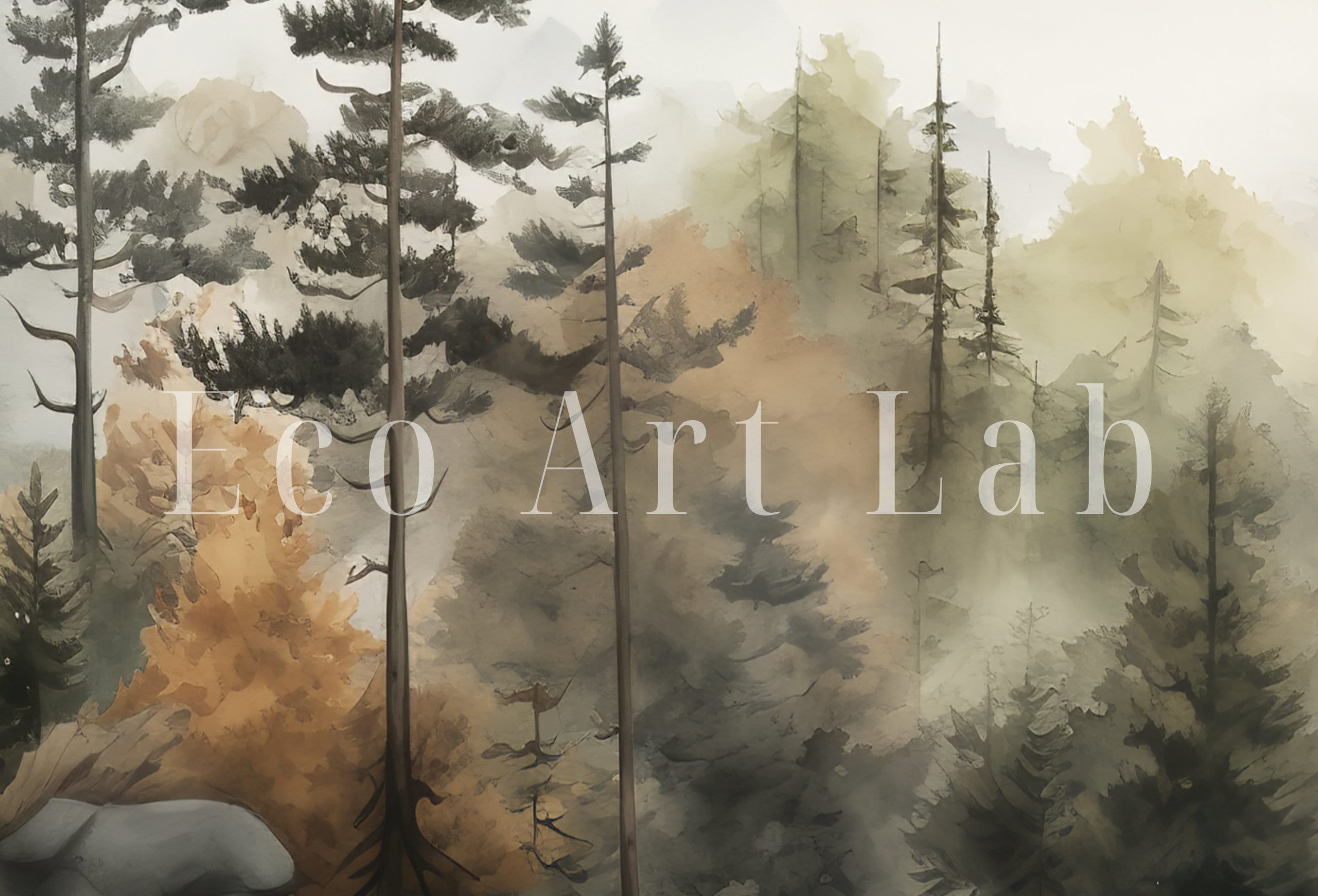Watercolor Forest Landscape Printable. Fall Printable Wall Art. Digital Art. Autumn Forest Trees Painting Print. Nature Decor. Forest Art