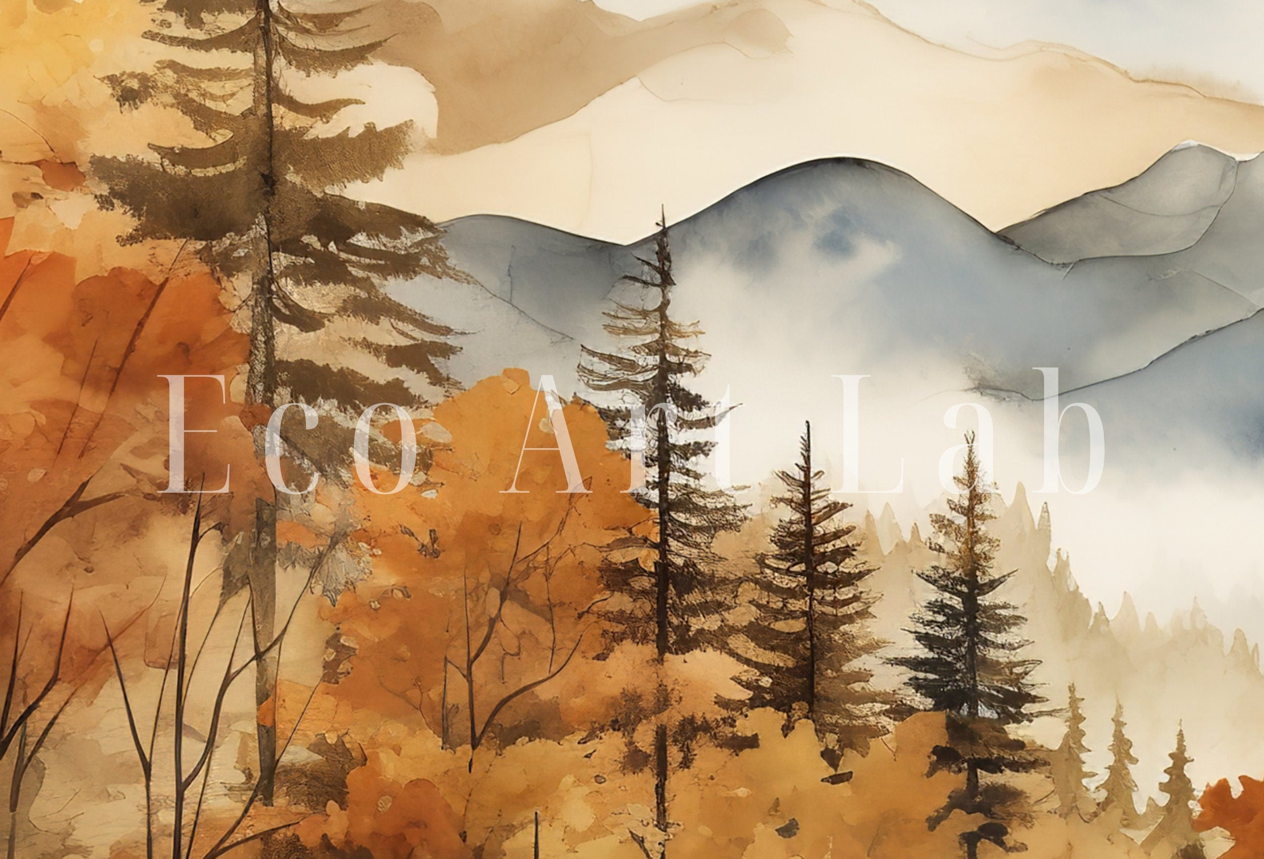 Samsung Frame TV Art 4K Fall Mountain Forest Landscape Painting. Instant Download. Autumn Forest Art for Samsung Frame TV. Art for TV