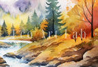 Samsung Frame TV Art 4K Mountain River & Forest Fall Landscape Painting. Instant Download Forest Art for Samsung Frame TV. Art for TV