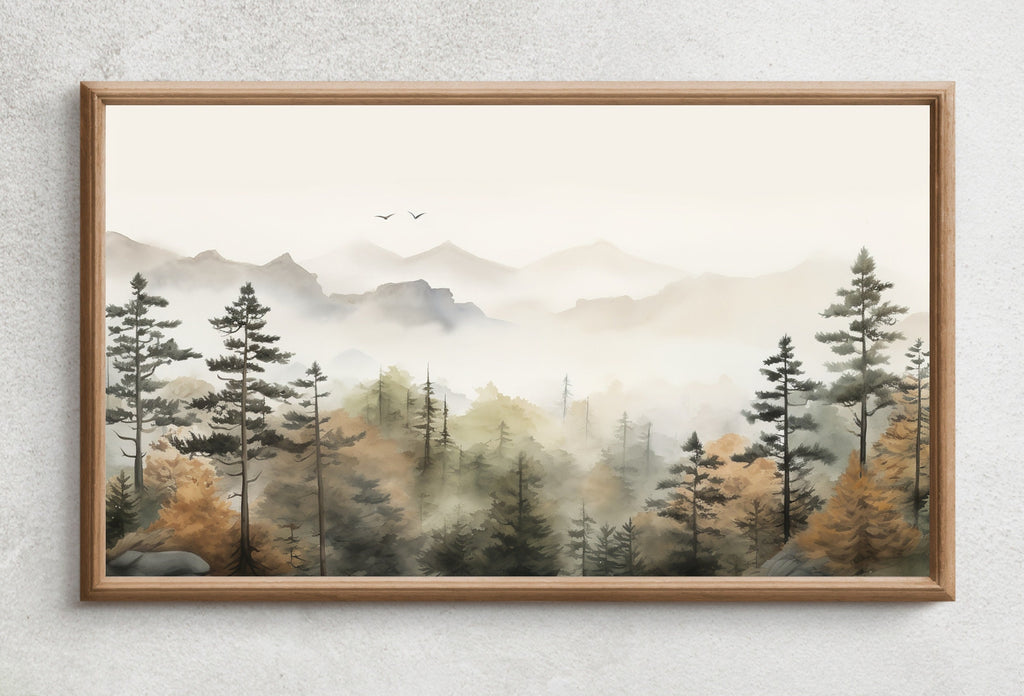 Samsung Frame TV Art 4K Mountain Forest Fall Landscape Painting. Instant Download. Autumn Forest Art for Samsung Frame TV. Art for TV