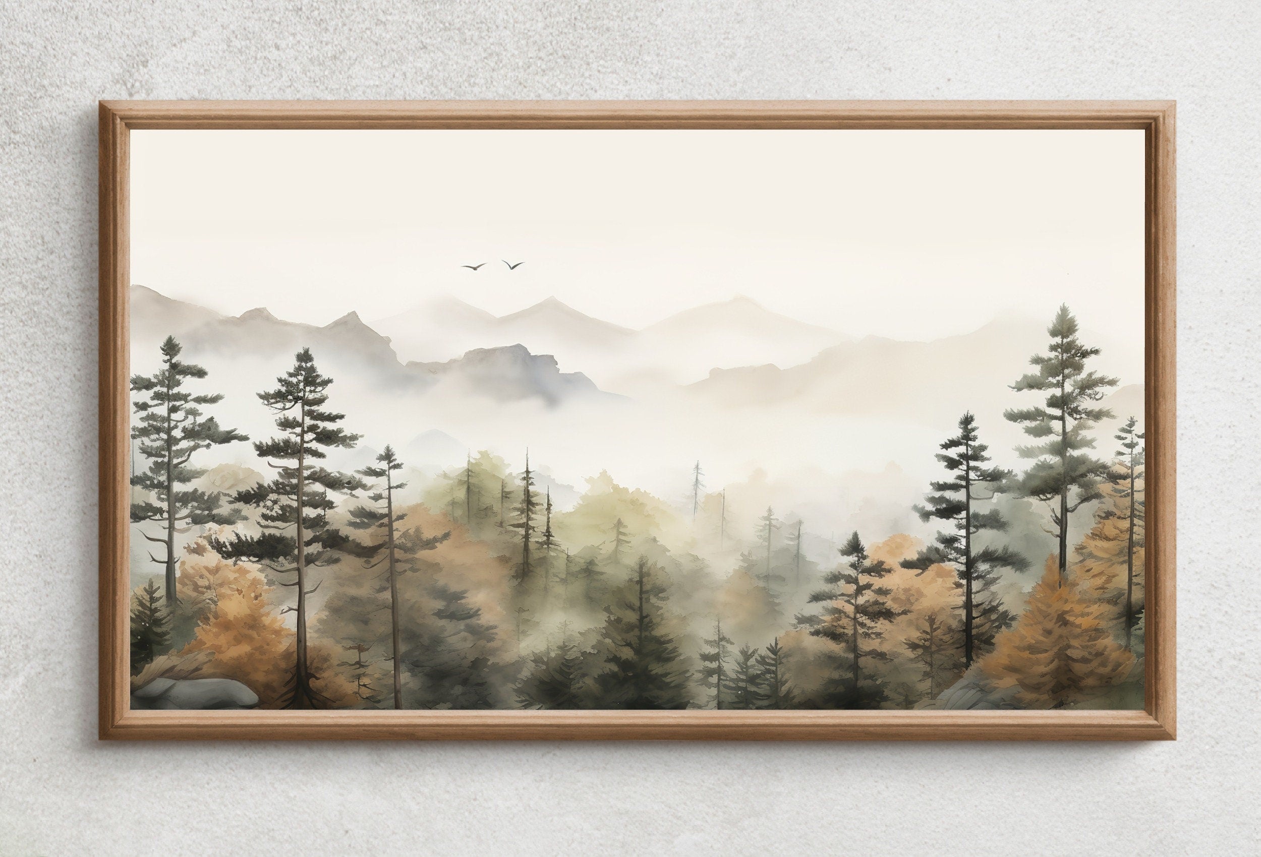 Samsung Frame TV Art 4K Mountain Forest Fall Landscape Painting. Instant Download. Autumn Forest Art for Samsung Frame TV. Art for TV