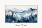 Samsung Frame TV Art 4K Blue Mountain Forest Landscape Painting. Instant Download. Abstract Forest Art for Samsung Frame TV. Art for TV