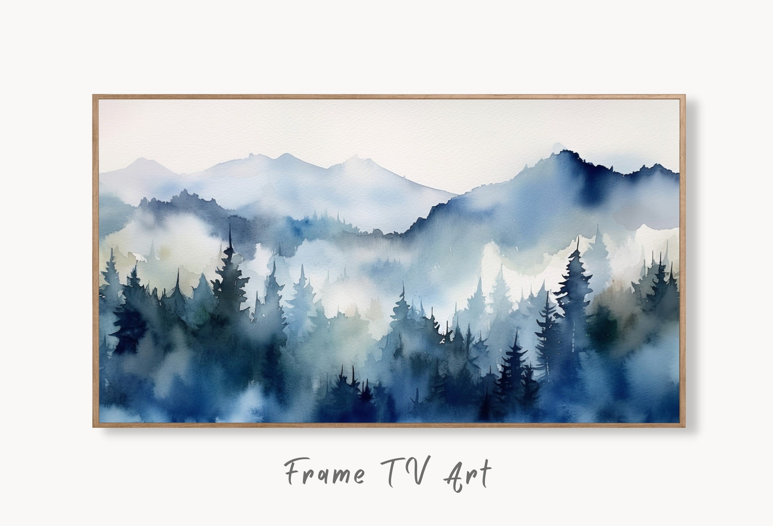 Samsung Frame TV Art 4K Blue Mountain Forest Landscape Painting. Instant Download. Abstract Forest Art for Samsung Frame TV. Art for TV