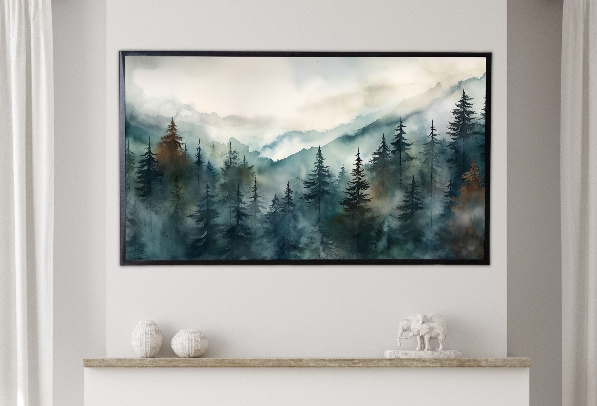 Samsung Frame TV Art 4K Mountain Pine Trees Forest Landscape Painting. Instant Download. Forest Art for Samsung Frame TV. Art for TV