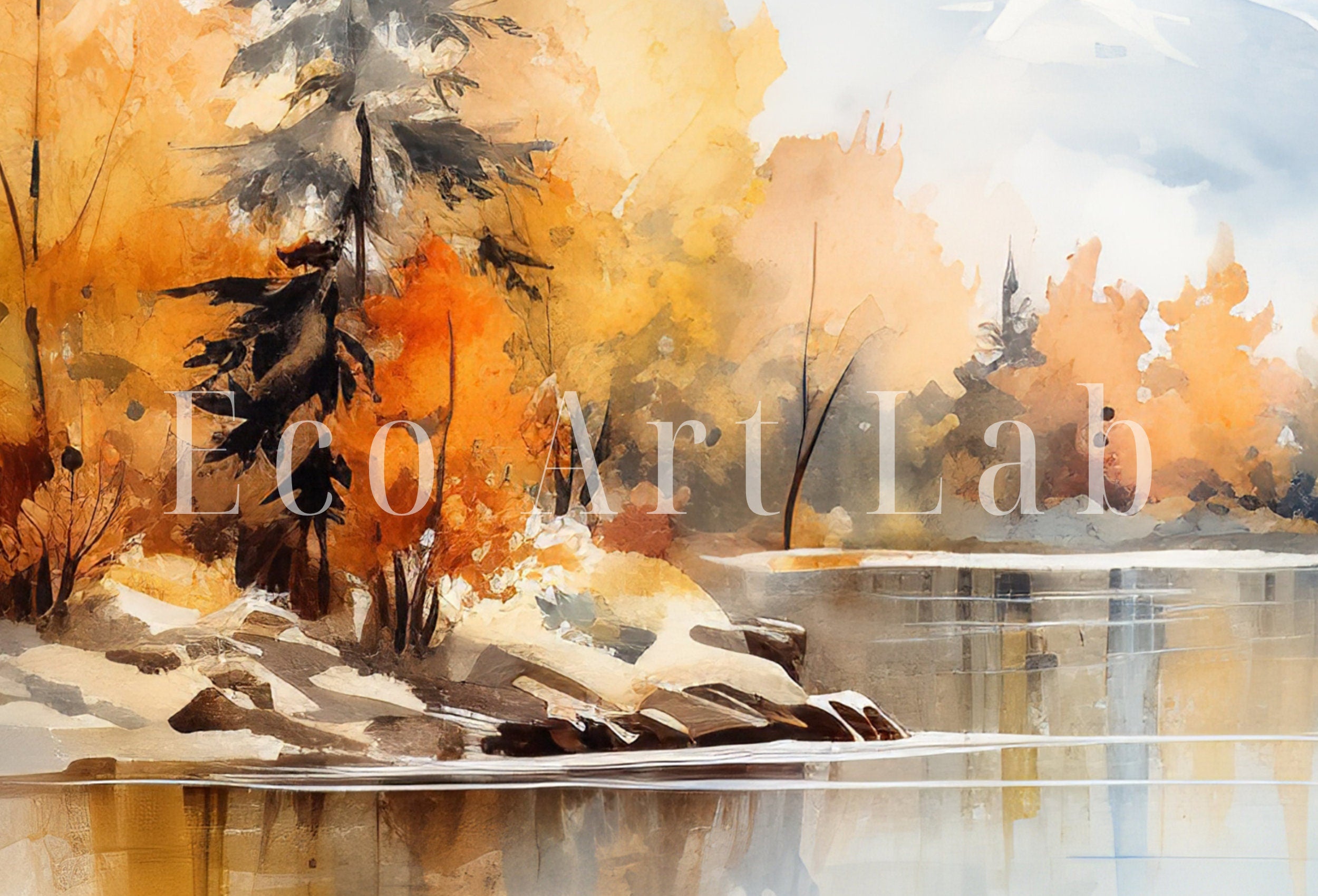 Samsung Frame TV Art 4K Fall Mountain Forest Lake Landscape Painting. Instant Download. Autumn Forest Art for Samsung Frame TV. Art for TV