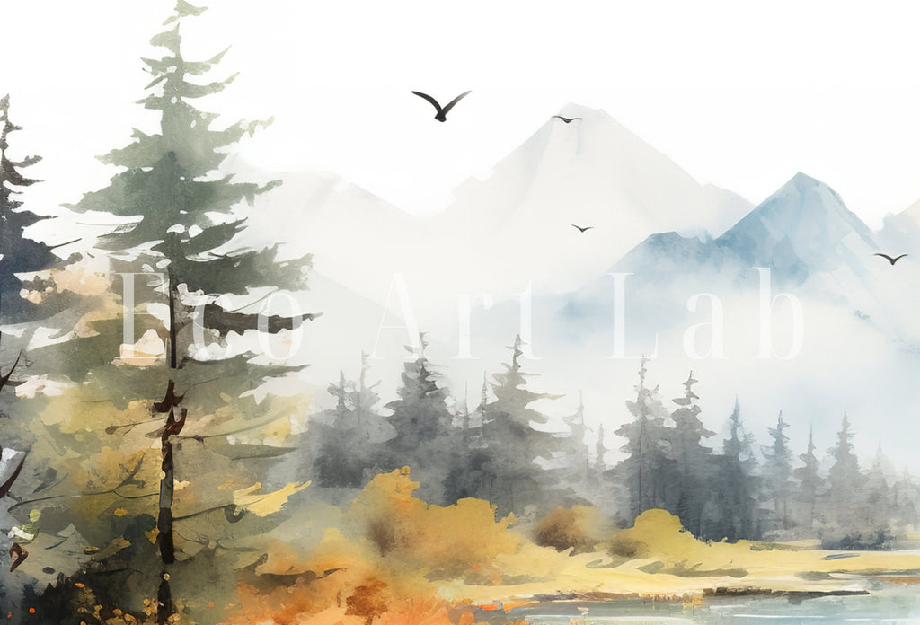 Samsung Frame TV Art 4K Mountain Lake & Forest Fall Landscape Painting. Instant Download Forest Art for Samsung Frame TV. Art for TV