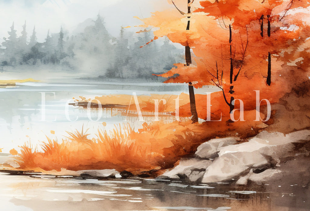 Samsung Frame TV Art 4K Mountain Lake & Forest Fall Landscape Painting. Instant Download Forest Art for Samsung Frame TV. Art for TV