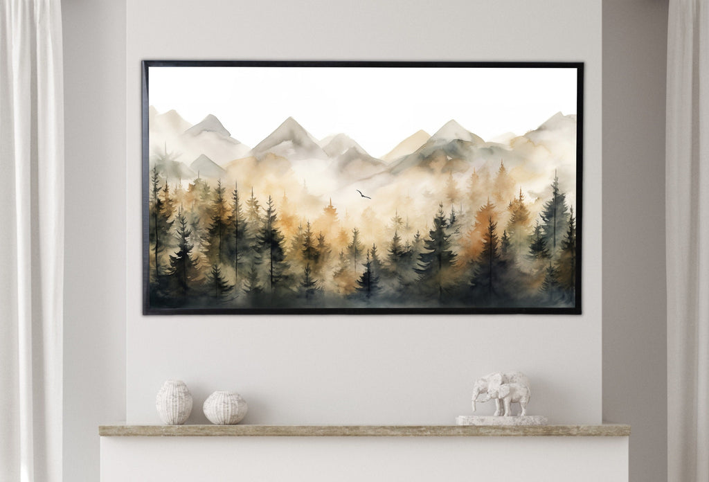 Samsung Frame TV Art 4K Autumn Mountain Forest Landscape Painting. Instant Download. Fall Forest Art for Samsung Frame TV. Art for TV