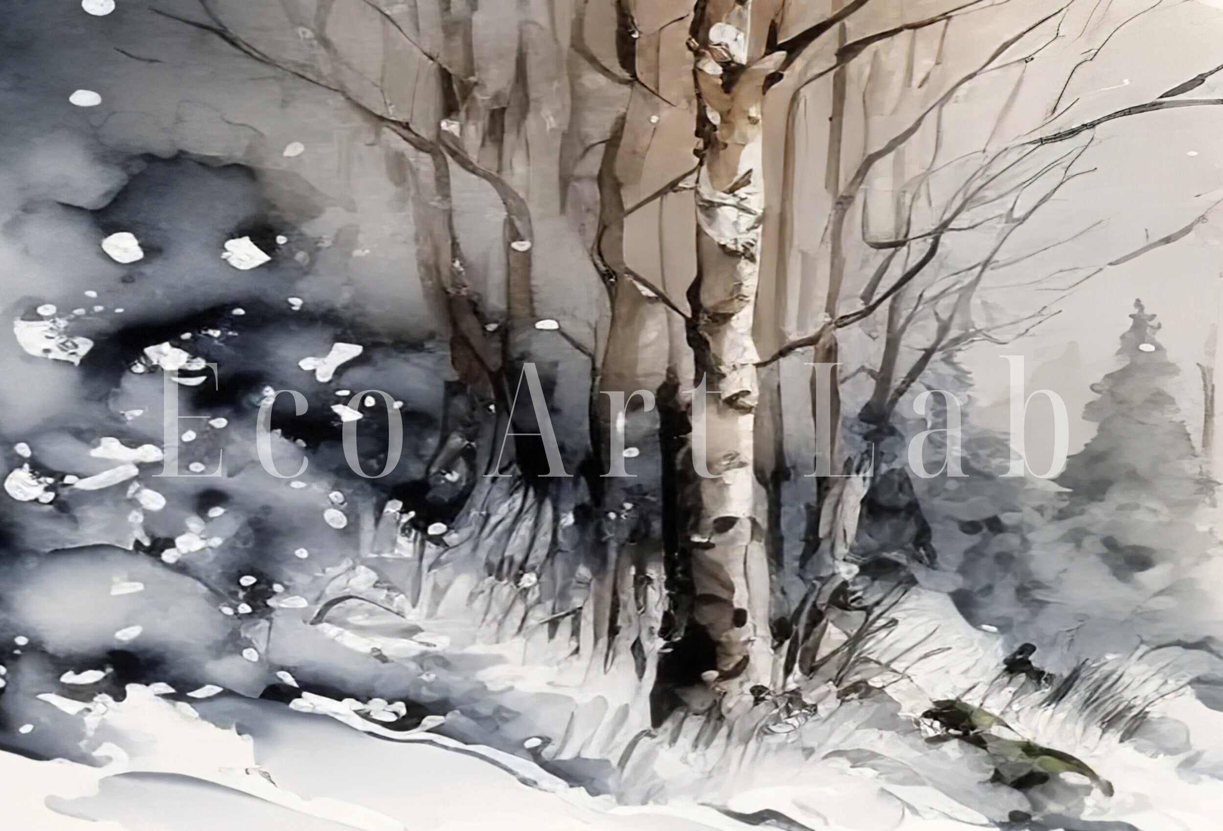 Winter Forest Landscape Printable. 3 Piece Wall Art. Snowy Forest Watercolor Painting. Printable Wall Art. Set of 3 Prints. Gallery Wall Set