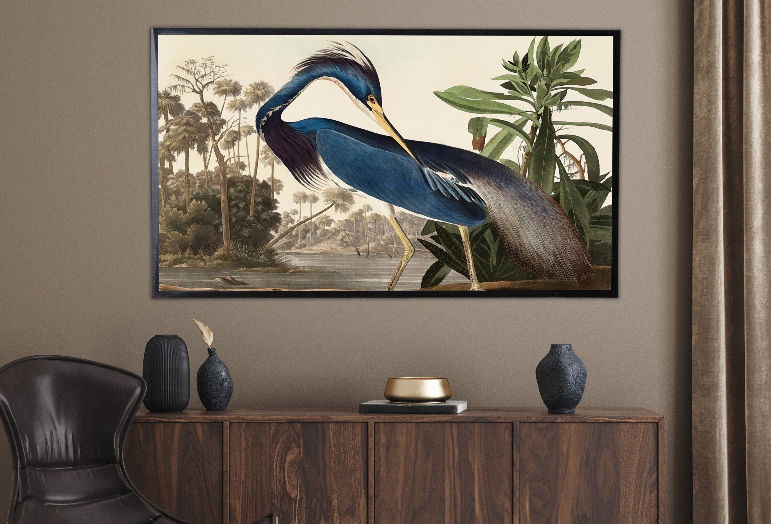 Samsung Frame TV Art 4K Blue Heron Tropical Bird Vintage Painting. Samsung TV Art Vintage. Digital Download. Nature Art for Samsung Frame TV