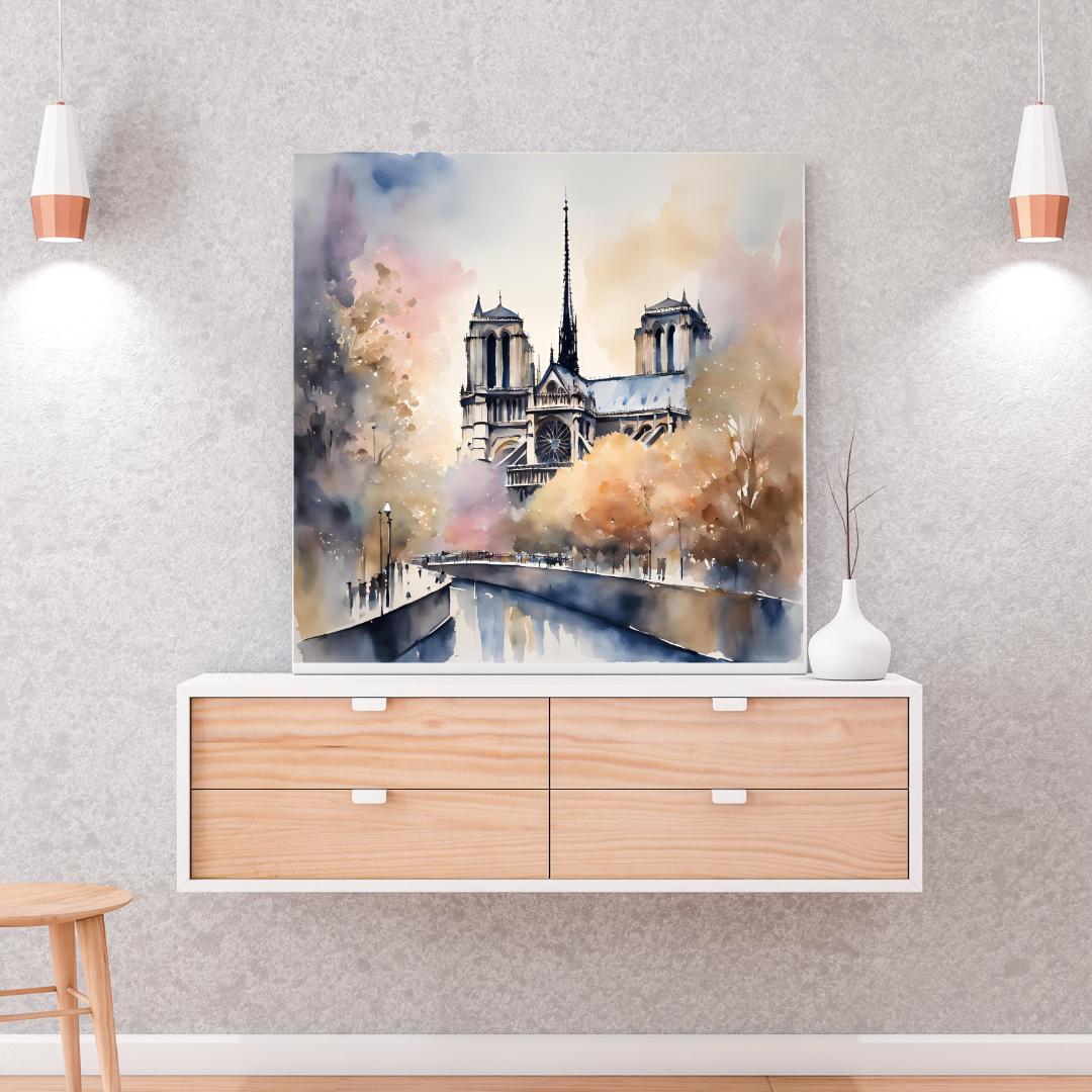 Watercolor Cityscape Art I Notre Dame Cathedral Decor I Urban Home Printable Wall Art