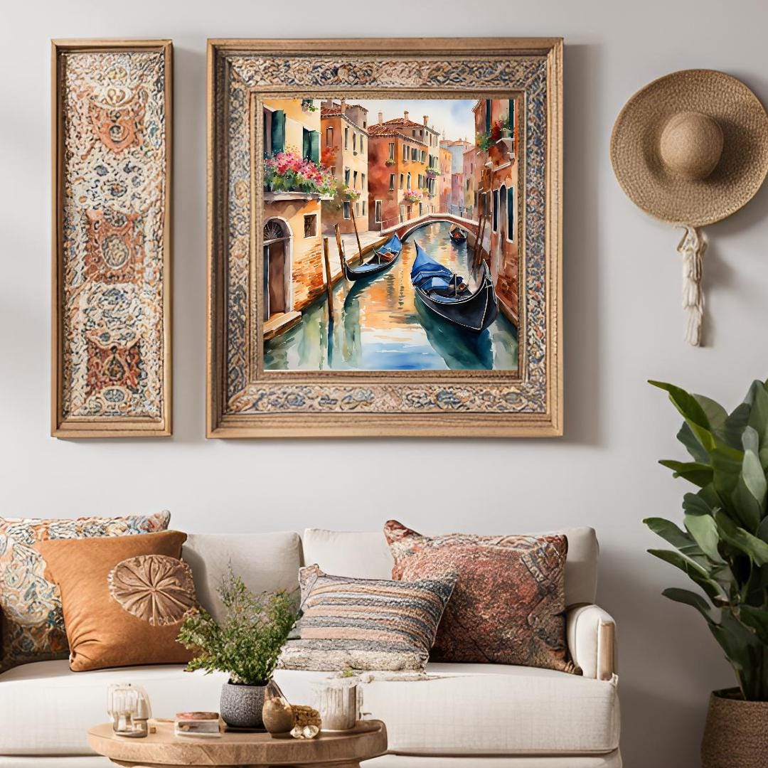 Venice Wall Art I Italy Printable Canal Home Decor I Gondola Painting Digital Download