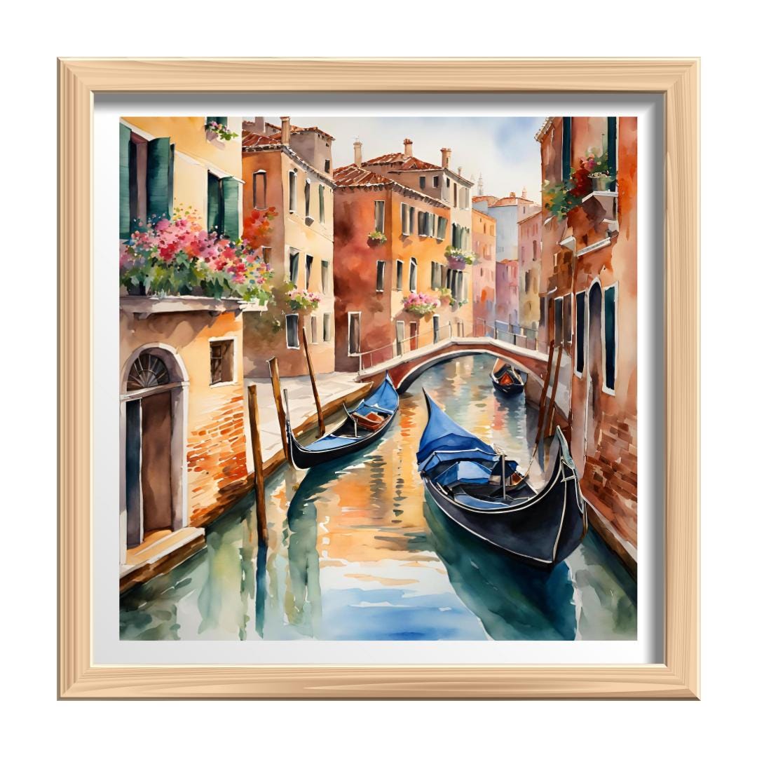Venice Wall Art I Italy Printable Canal Home Decor I Gondola Painting Digital Download