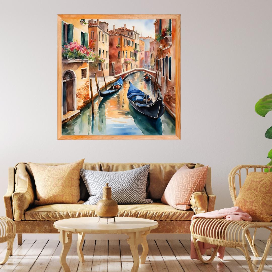 Venice Wall Art I Italy Printable Canal Home Decor I Gondola Painting Digital Download