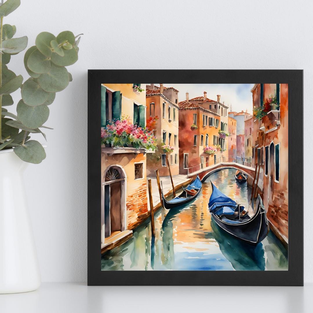 Venice Wall Art I Italy Printable Canal Home Decor I Gondola Painting Digital Download