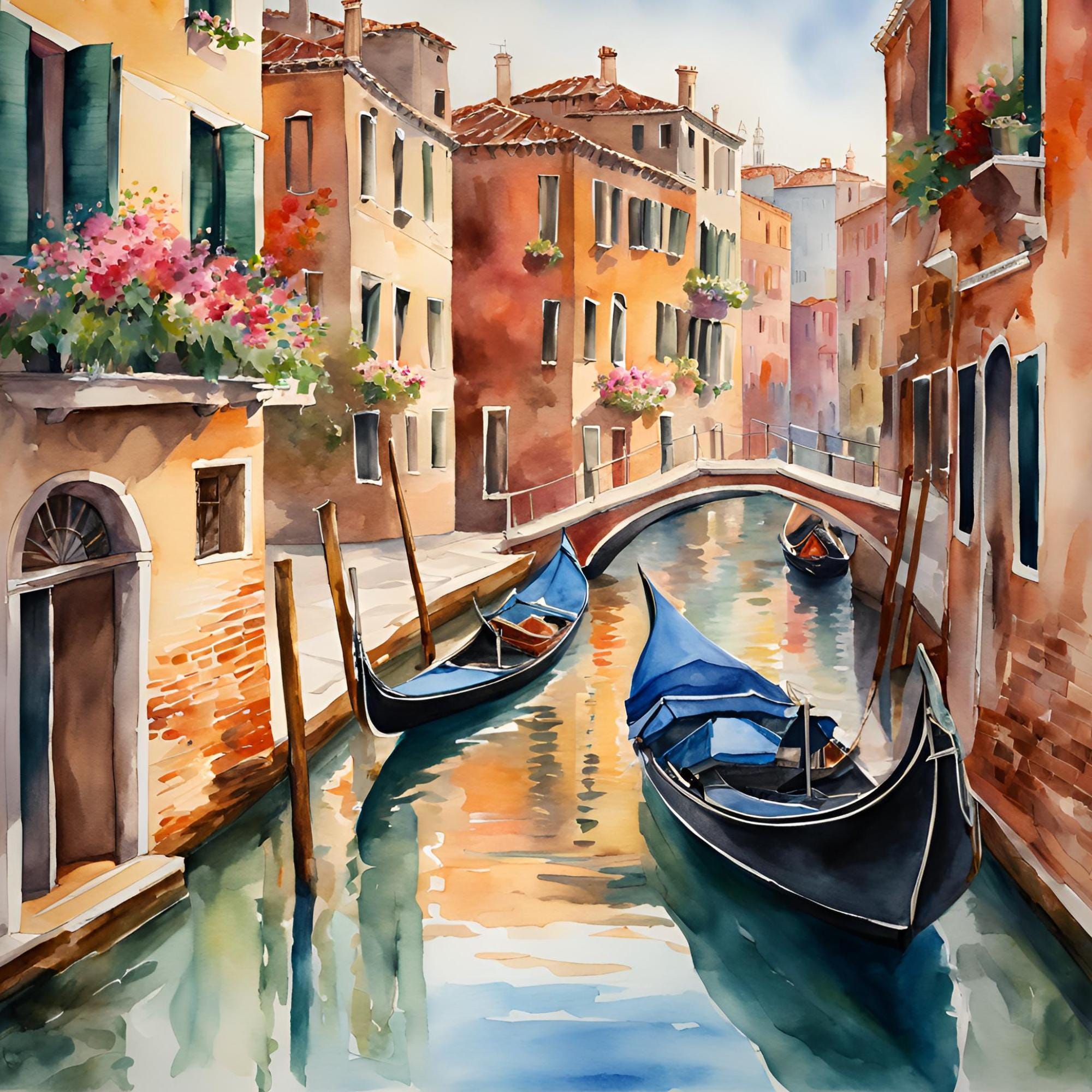 Venice Wall Art I Italy Printable Canal Home Decor I Gondola Painting Digital Download