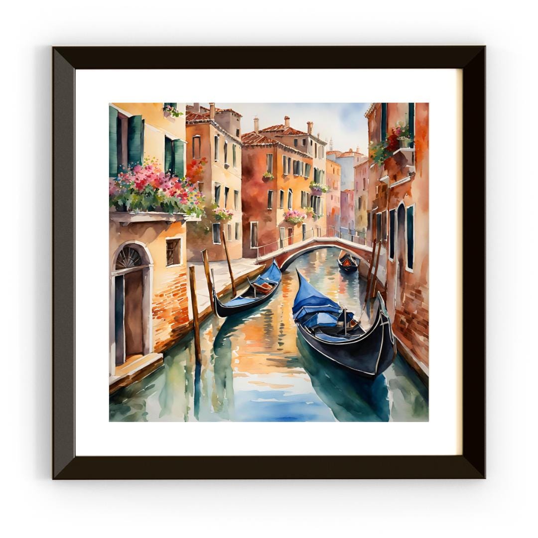 Venice Wall Art I Italy Printable Canal Home Decor I Gondola Painting Digital Download