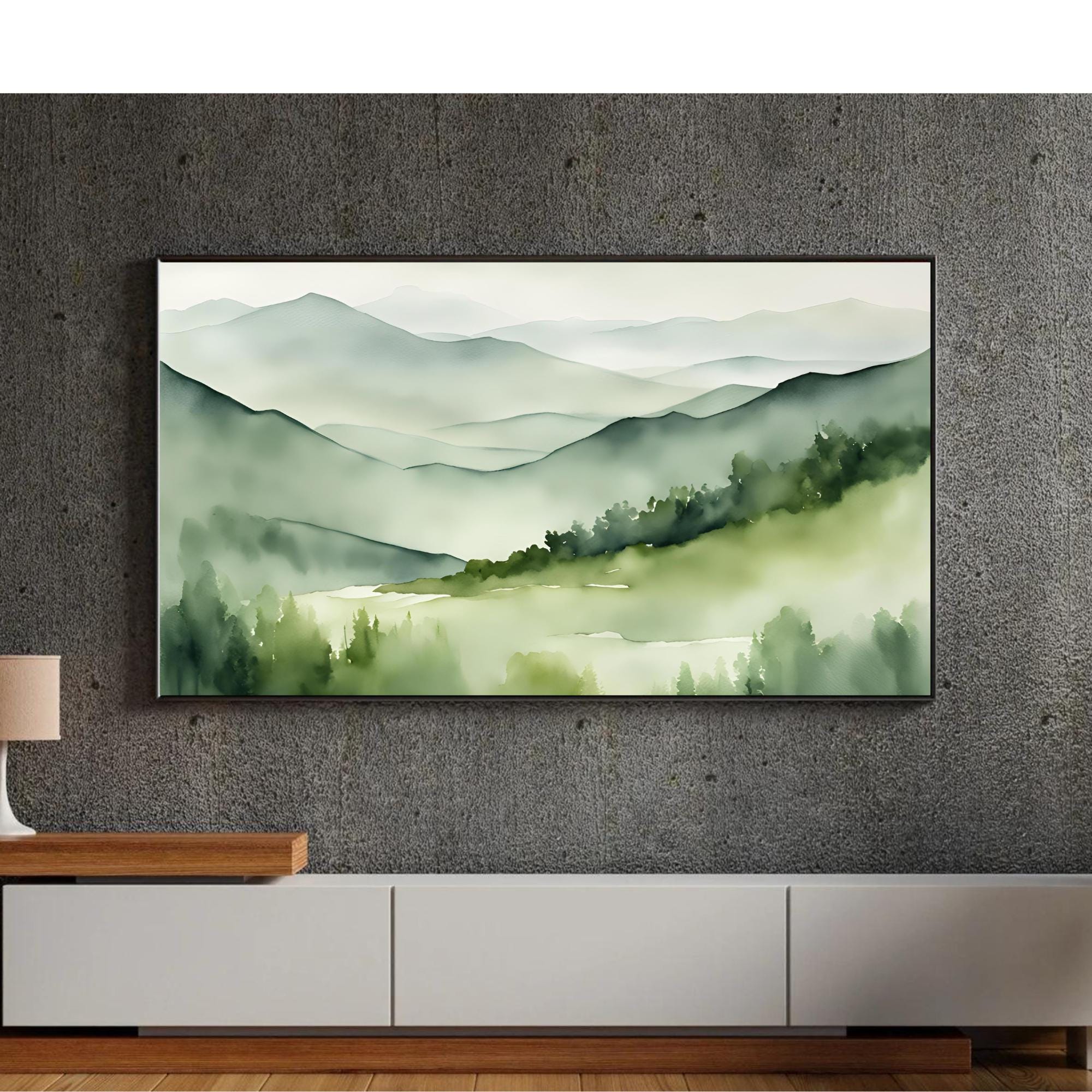 Sage Green Art For Samsung Frame TV I Watercolor Minimalist Landscape Mountains I 4K Wall Art Decor For Frame TV