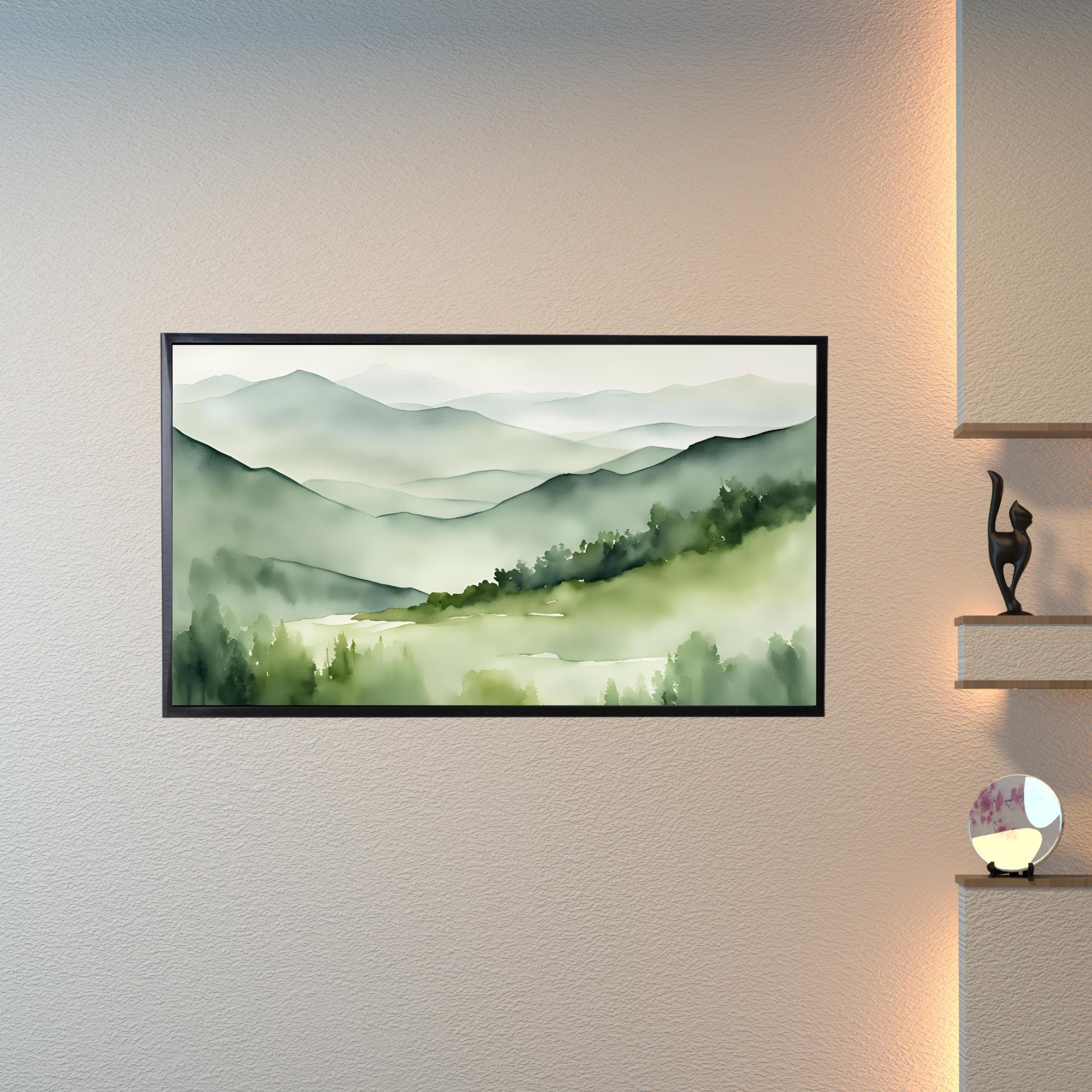 Sage Green Art For Samsung Frame TV I Watercolor Minimalist Landscape Mountains I 4K Wall Art Decor For Frame TV