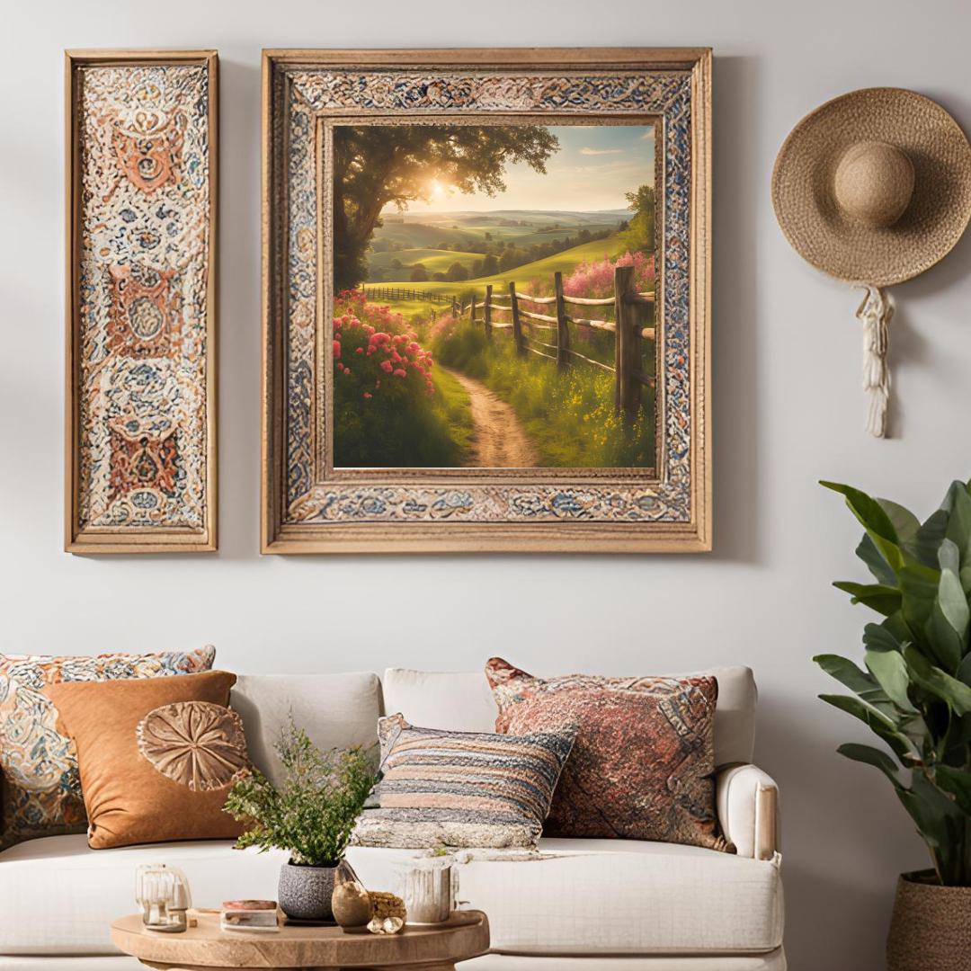 Countryside Painting Wall Art | Cottagecore Vintage Decor | Square Floral Landscape Digital Download