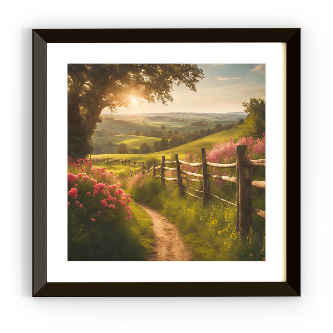 Countryside Painting Wall Art | Cottagecore Vintage Decor | Square Floral Landscape Digital Download