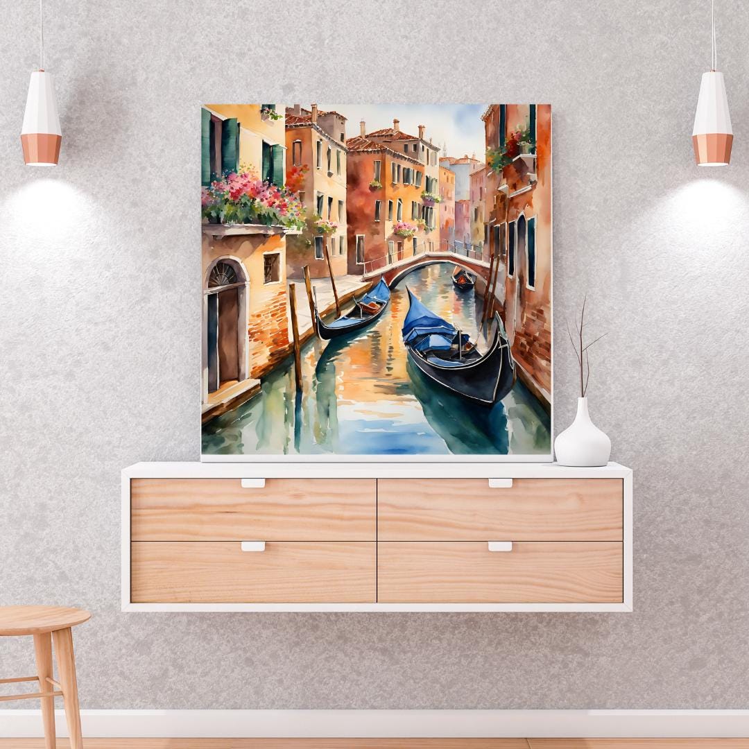 Venice Wall Art I Italy Printable Canal Home Decor I Gondola Painting Digital Download
