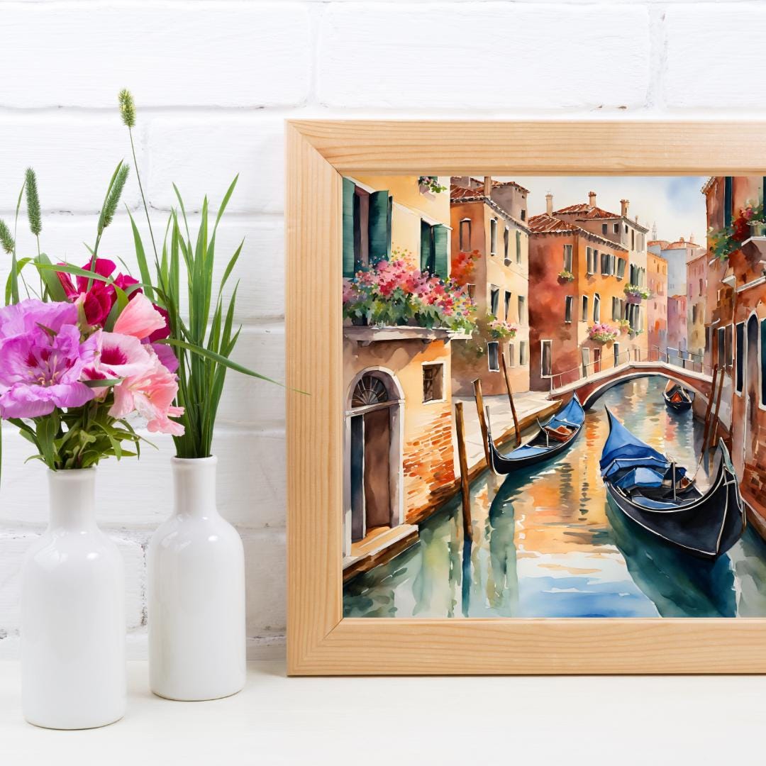 Venice Wall Art I Italy Printable Canal Home Decor I Gondola Painting Digital Download