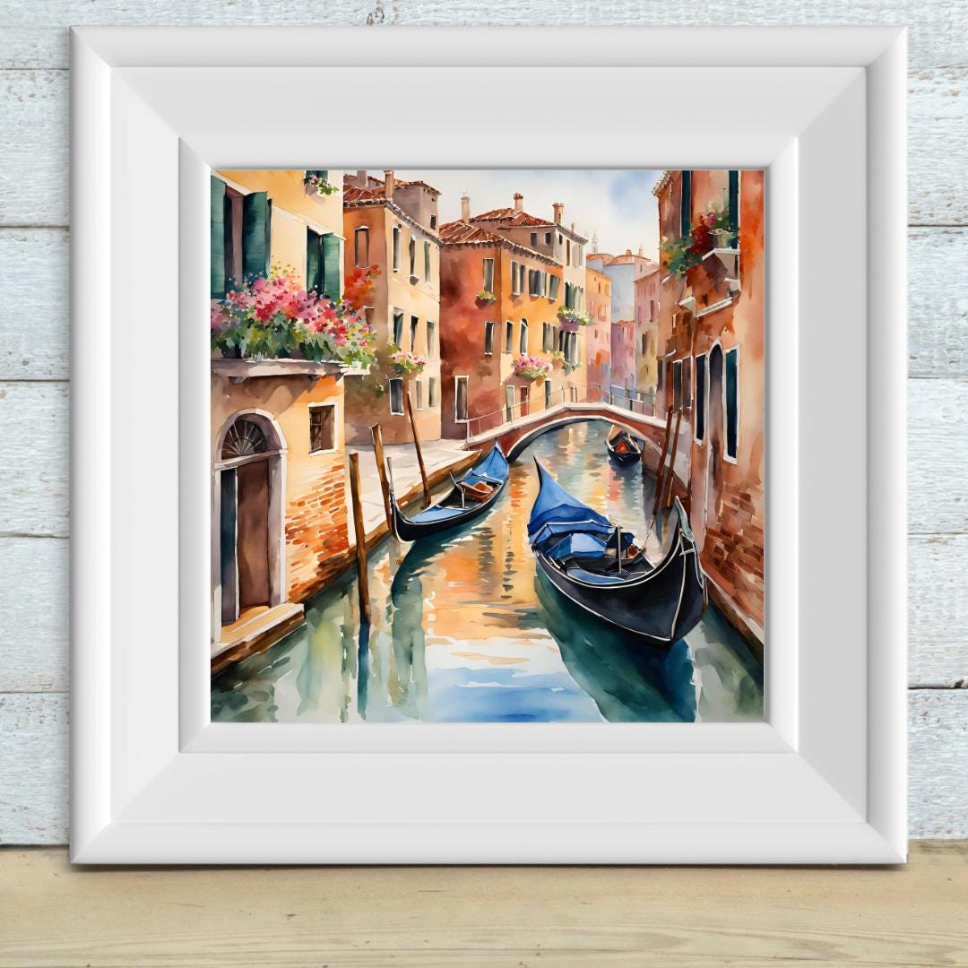 Venice Wall Art I Italy Printable Canal Home Decor I Gondola Painting Digital Download
