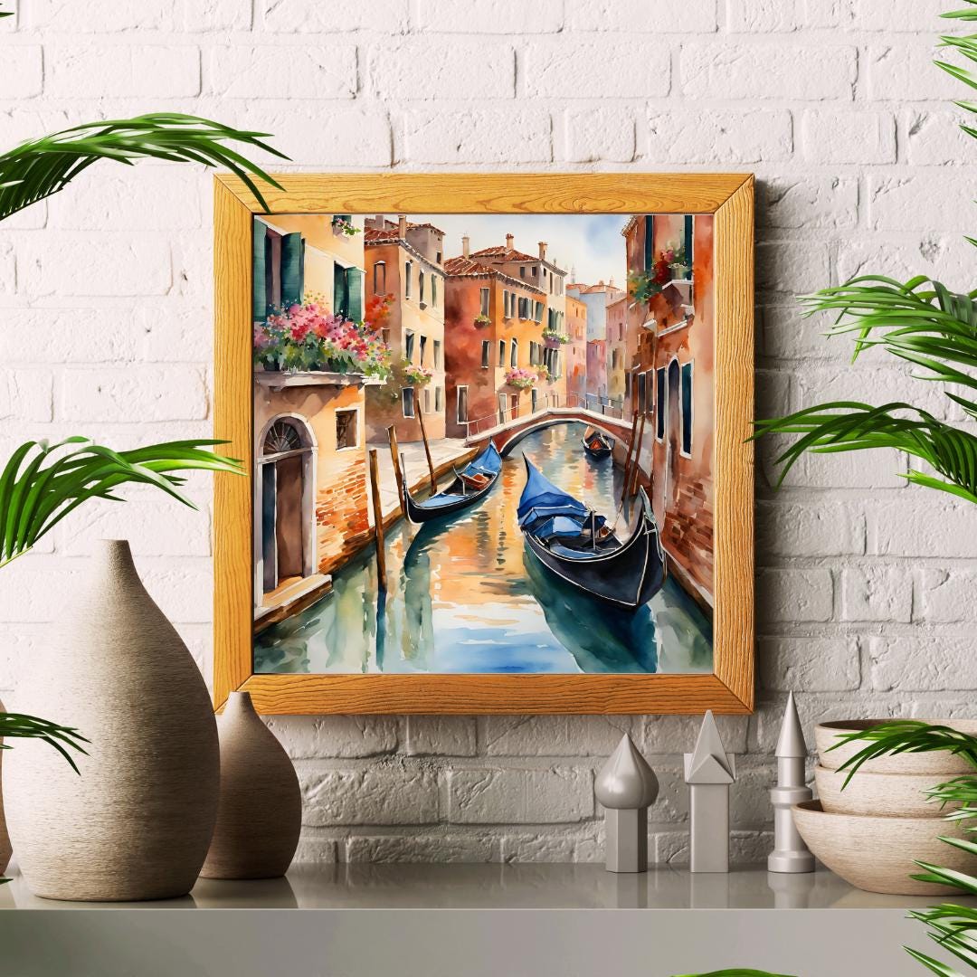 Venice Wall Art I Italy Printable Canal Home Decor I Gondola Painting Digital Download