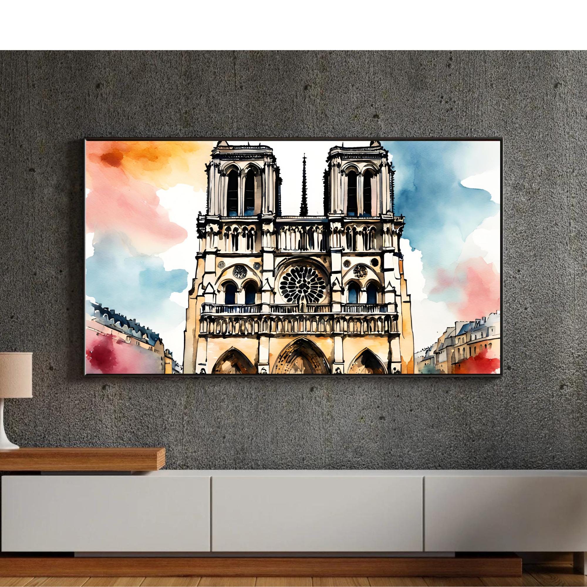 Abstract Notre Dame Art I Trendy Watercolor Decor I Frame TV Art for Samsung Frame TV