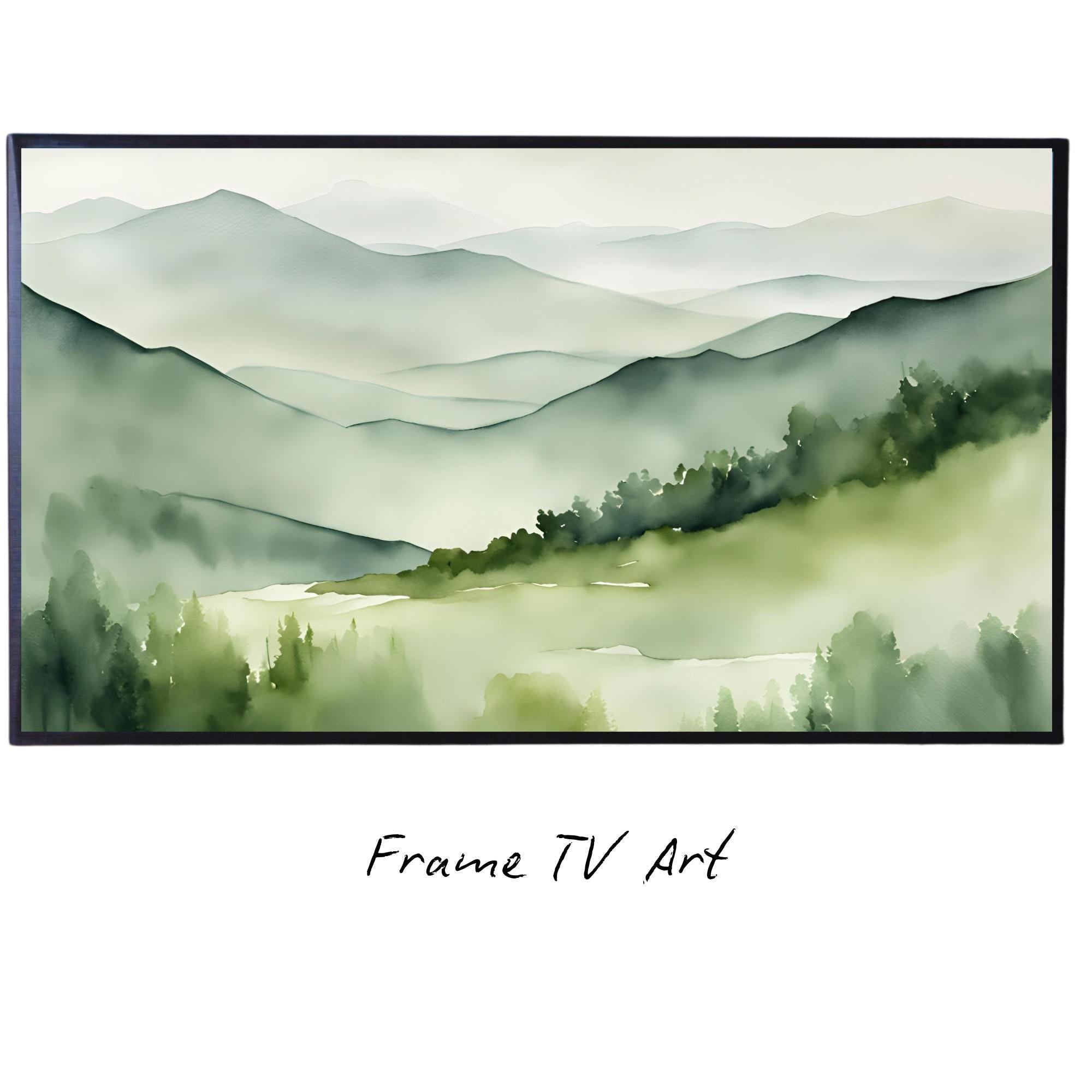 Sage Green Art For Samsung Frame TV I Watercolor Minimalist Landscape Mountains I 4K Wall Art Decor For Frame TV