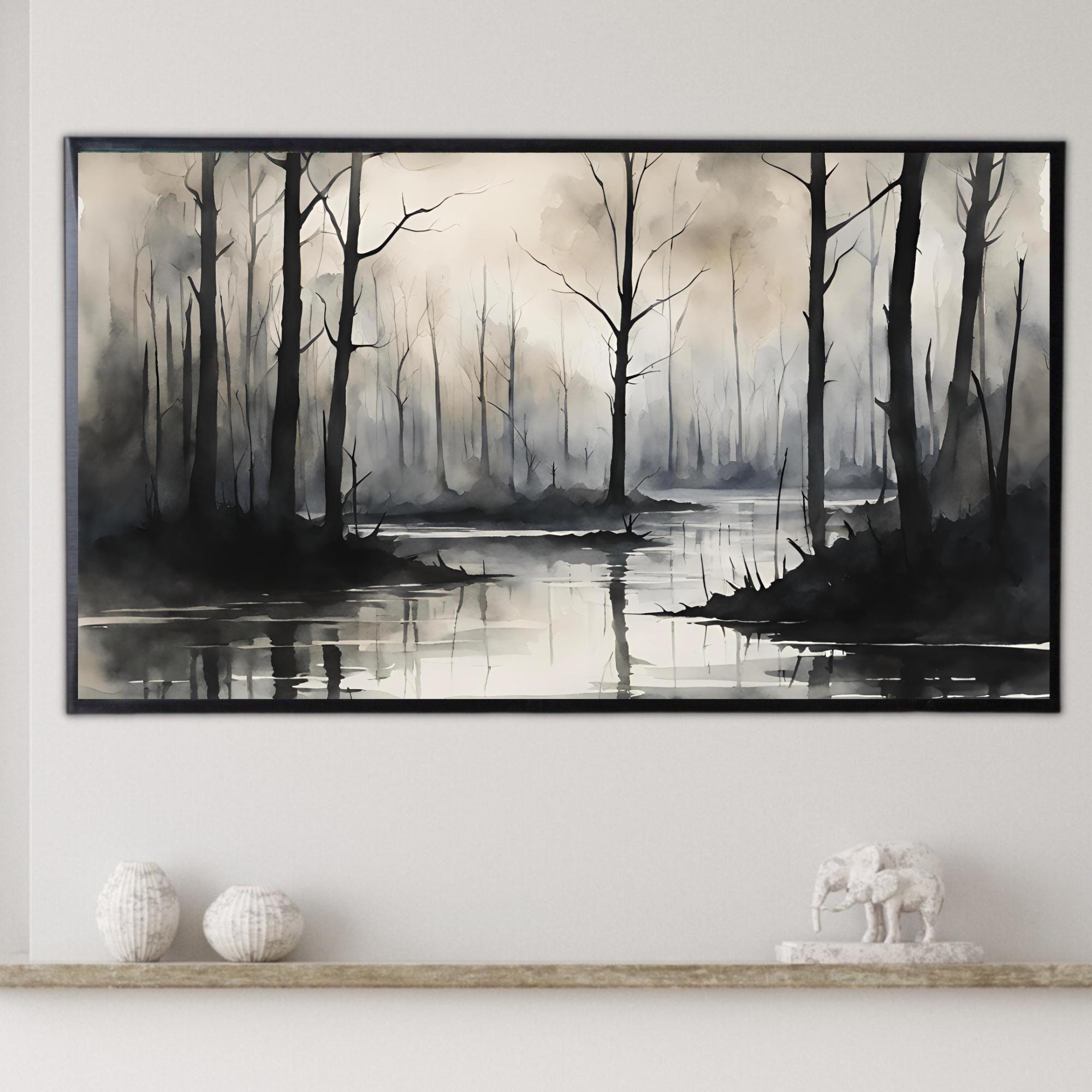 Swamp Landscape Art for Samsung Frame TV | Dark Watercolor Frame TV Art | Unique 4K Wall Art Decor for Frame TVs