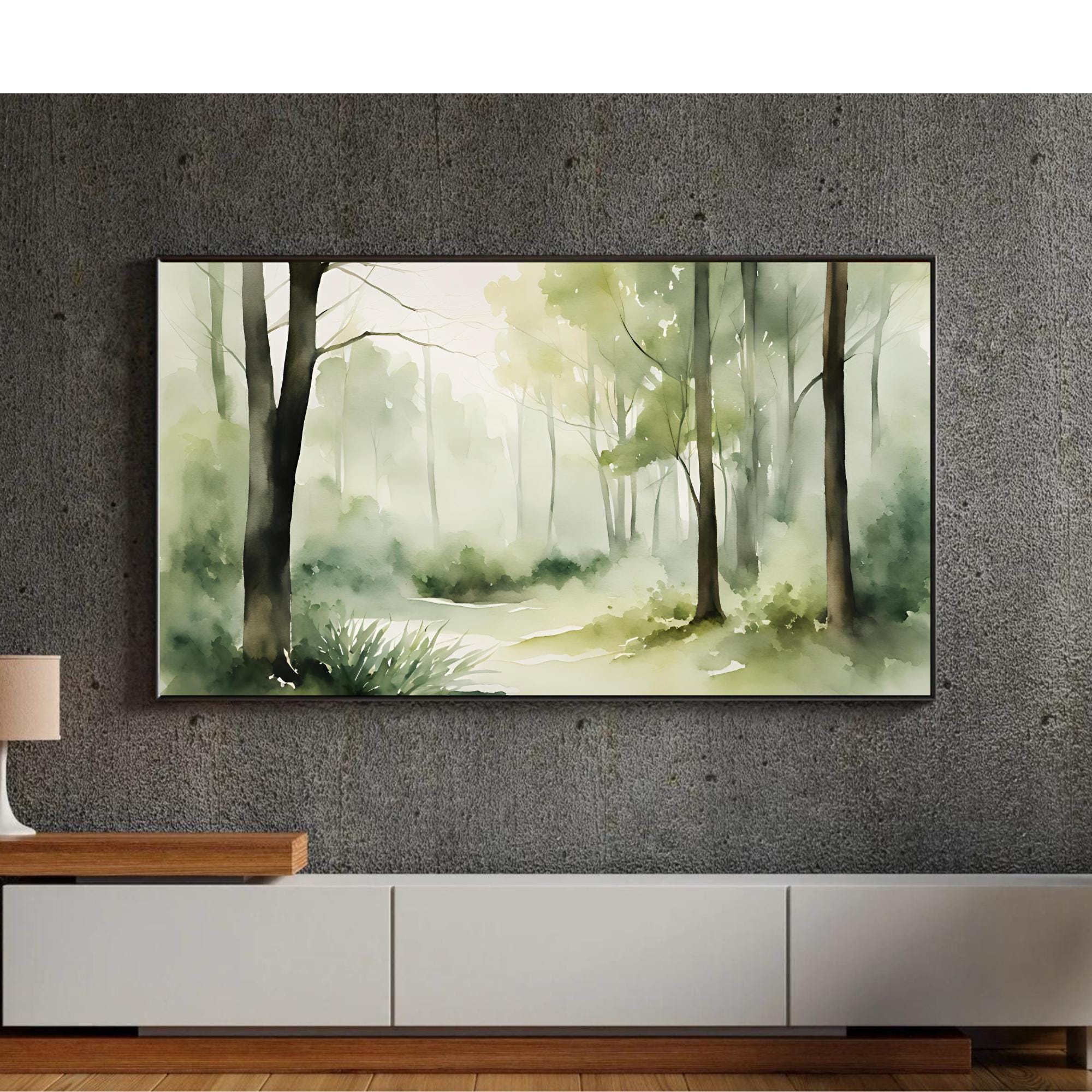 Sage Green Art for Samsung Frame TV I Minimalist Decor for Frame TV I Forest Landscape Wall Art for Modern Aesthetic