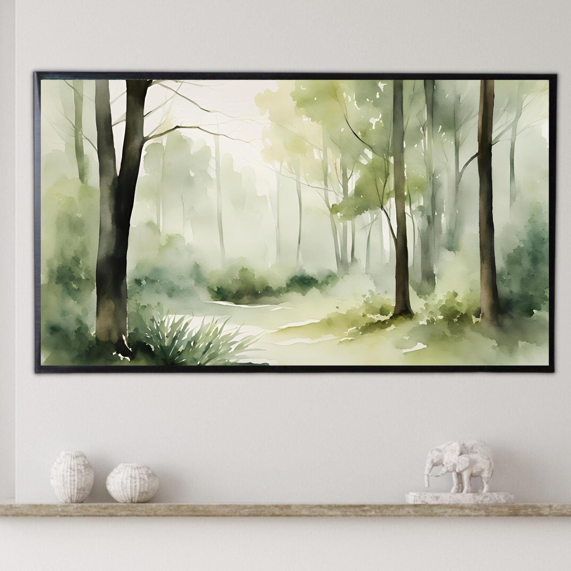 Sage Green Art for Samsung Frame TV I Minimalist Decor for Frame TV I Forest Landscape Wall Art for Modern Aesthetic