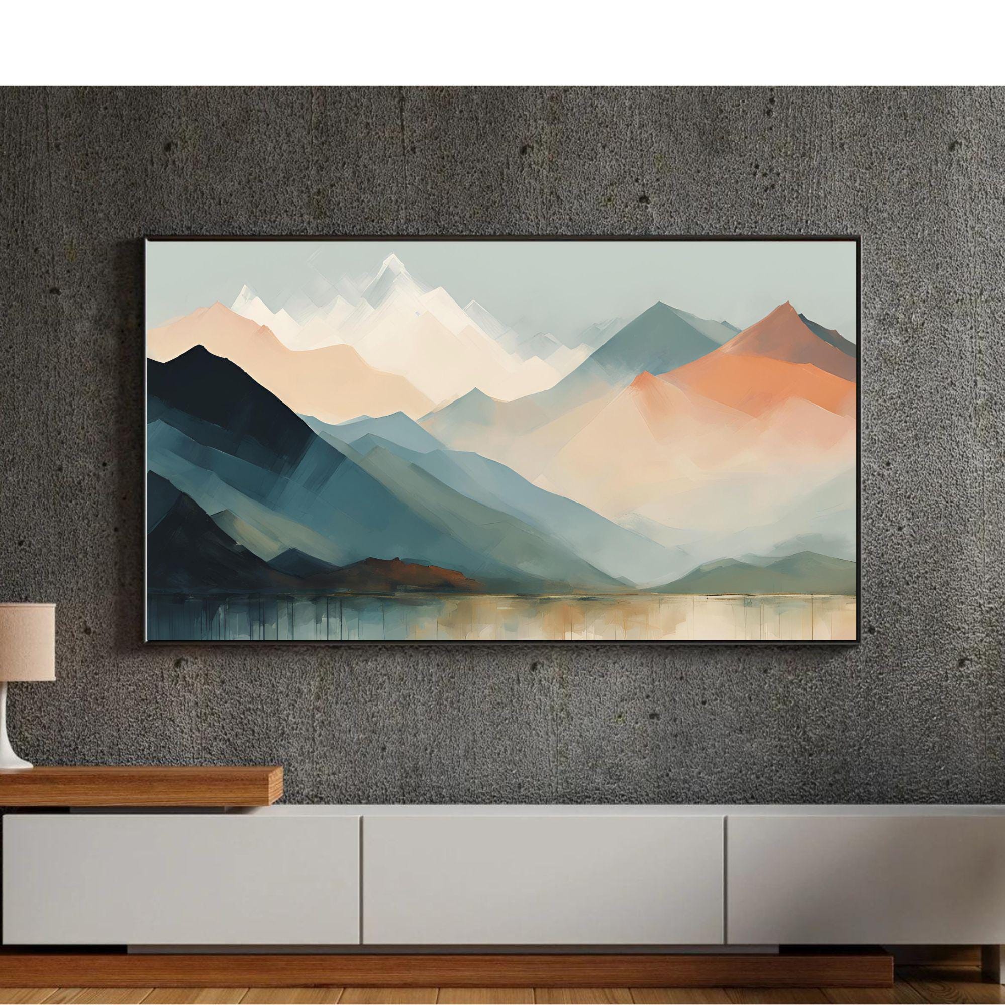 Mountains Lake Art. 4K View Landscape. Modern Frame TV Decor