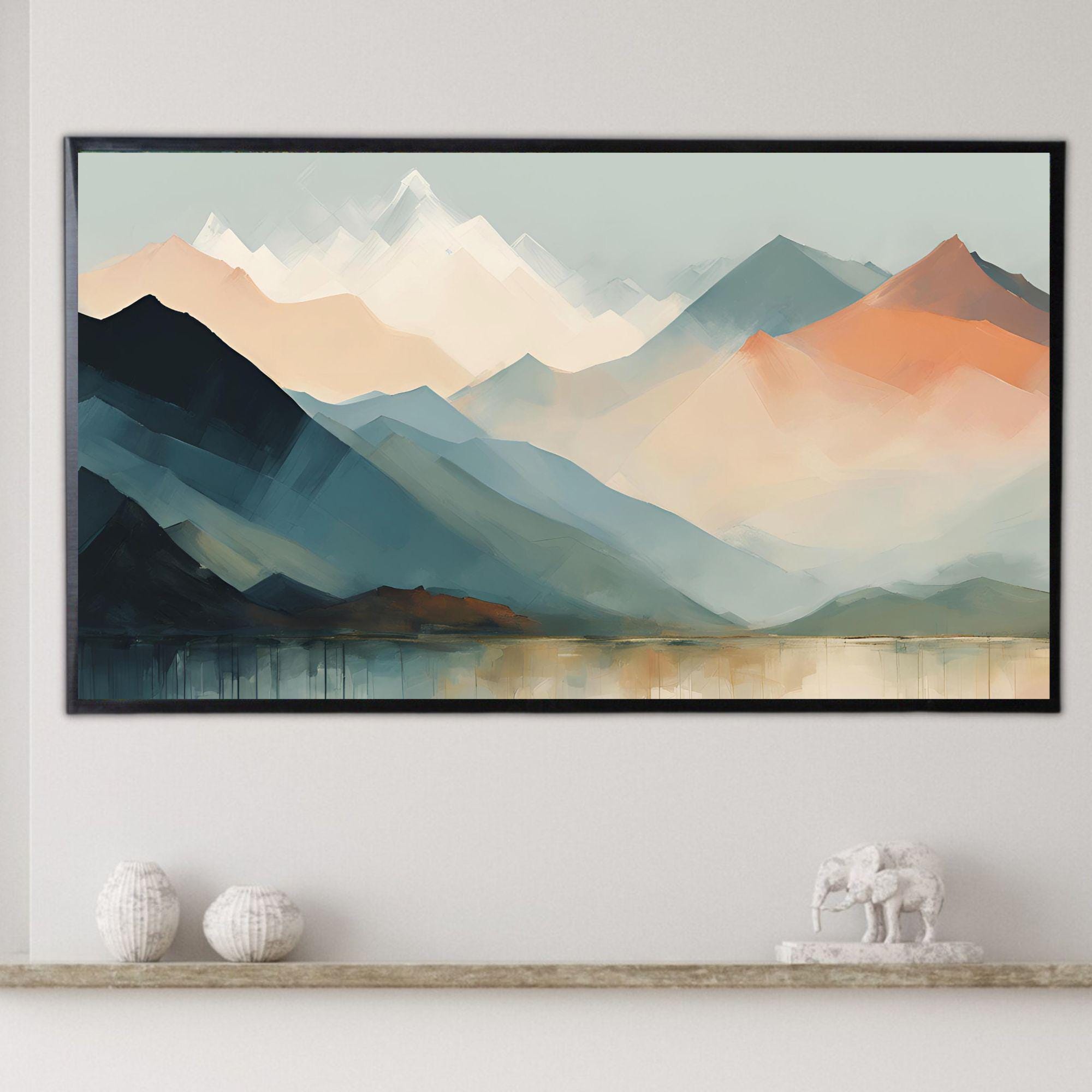 Mountains Lake Art. 4K View Landscape. Modern Frame TV Decor