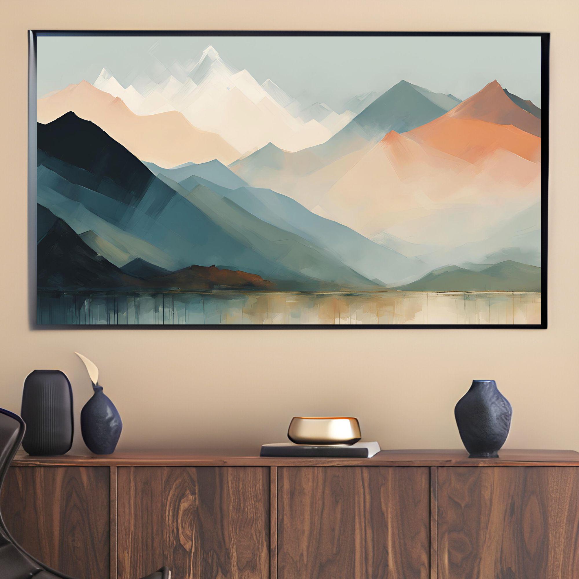 Mountains Lake Art. 4K View Landscape. Modern Frame TV Decor
