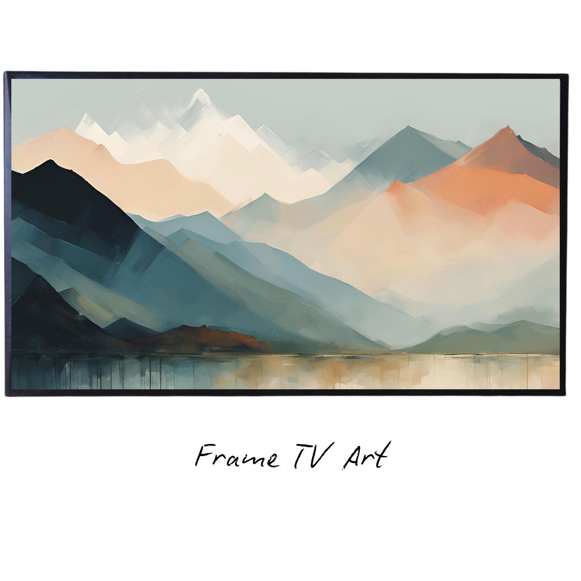Mountains Lake Art. 4K View Landscape. Modern Frame TV Decor