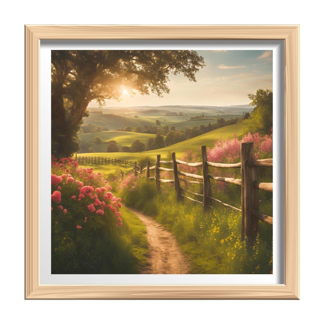 Countryside Painting Wall Art | Cottagecore Vintage Decor | Square Floral Landscape Digital Download