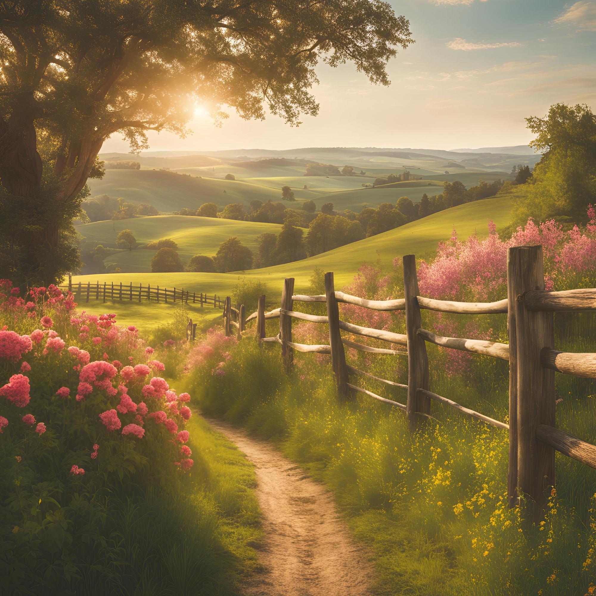 Countryside Painting Wall Art | Cottagecore Vintage Decor | Square Floral Landscape Digital Download