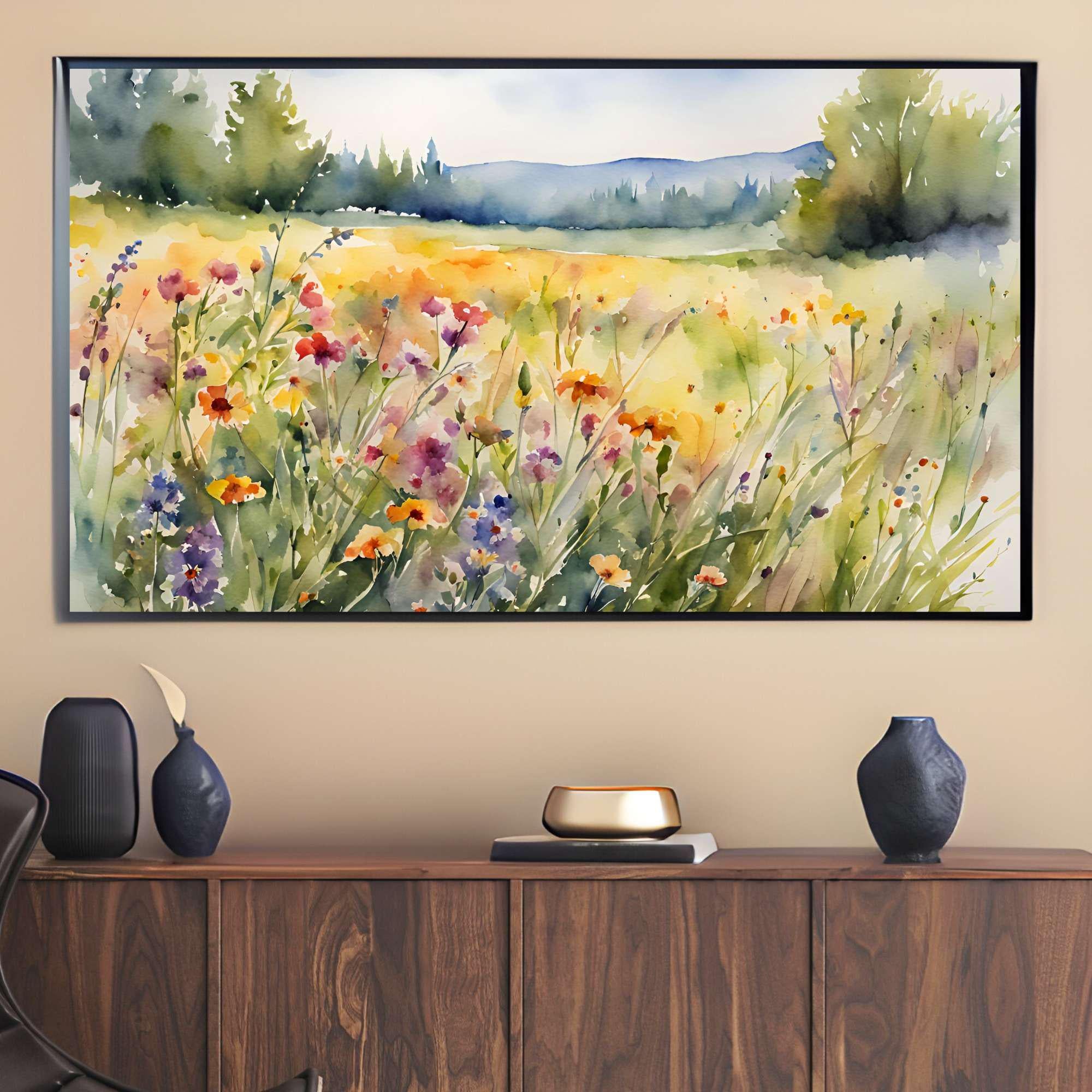 Watercolor Frame TV Art. Wildflowers Art for Modern Home Decor. Colorful Botanical Nature Artwork for Samsung Frame TV