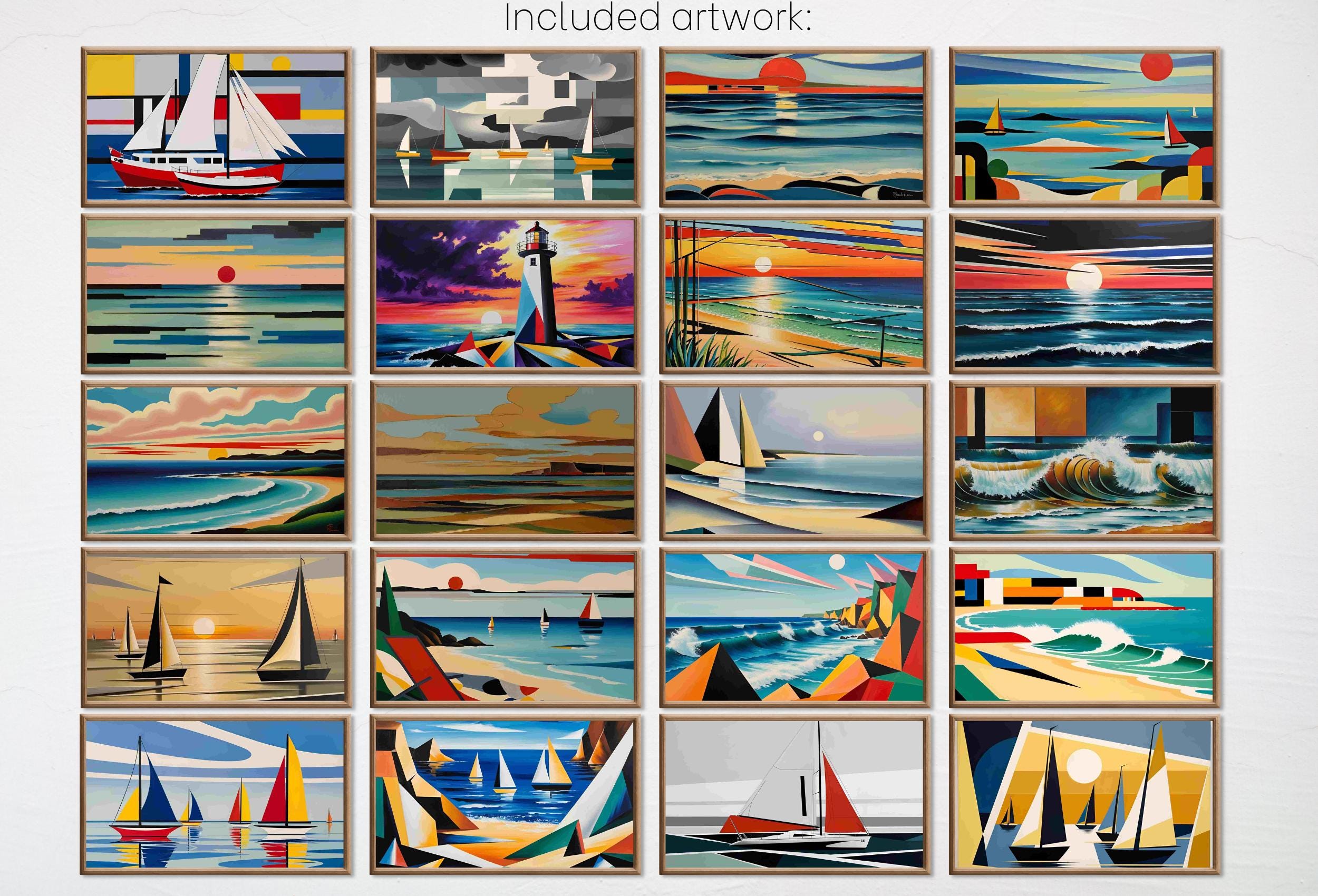 Bauhaus Art for Samsung Frame TV – Mid Century Coastal Wall Decor – Beachy Bauhaus Wall Art Digital Download – 4K 8K TV Art Bundle