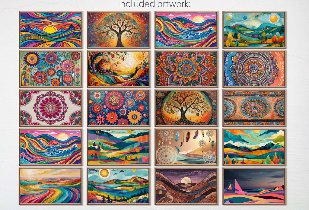 Boho Wall Art for Frame TV – Maximalist, Whimsical, Abstract Original Paintings – Folk Art Style Frame TV Art Bundle 4K 8K