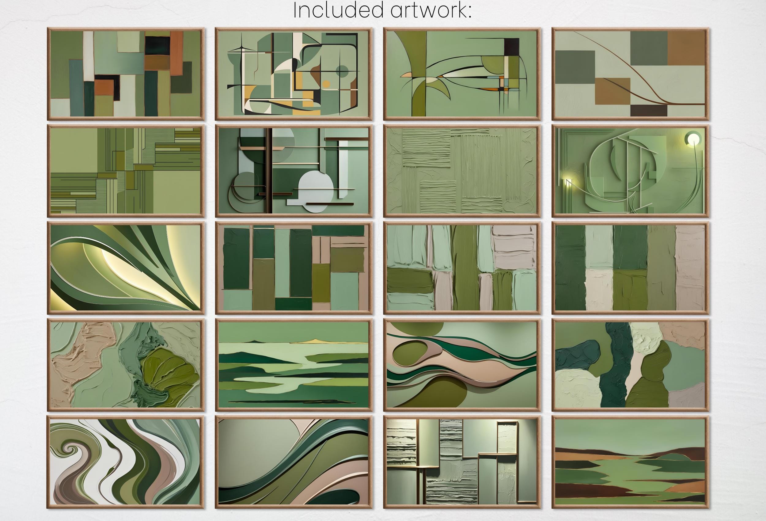 Frame TV Art: Sage Green Wall Art. Midcentury Modern Abstract Paintings Set of 40. Digital Download for Samsung Frame TV, Hisense Canvas TV