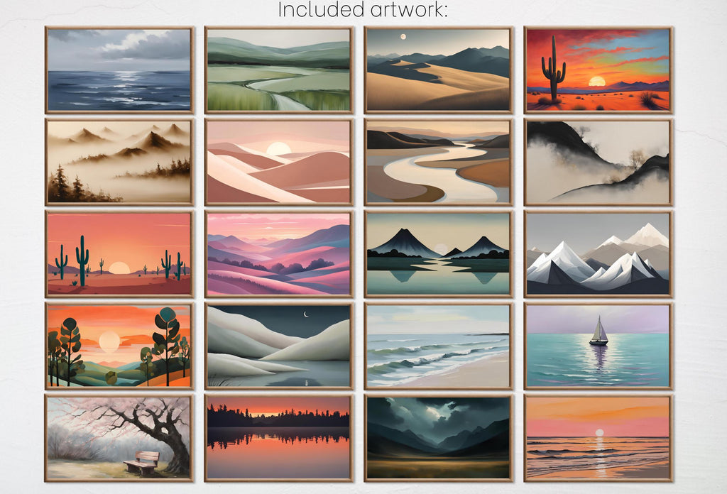Minimalist Landscape Painting – Samsung Frame TV Art Bundle – Japandi Wall Art, Coastal Decor, Boho, Neutral Minimalist Wall Art Set of 40